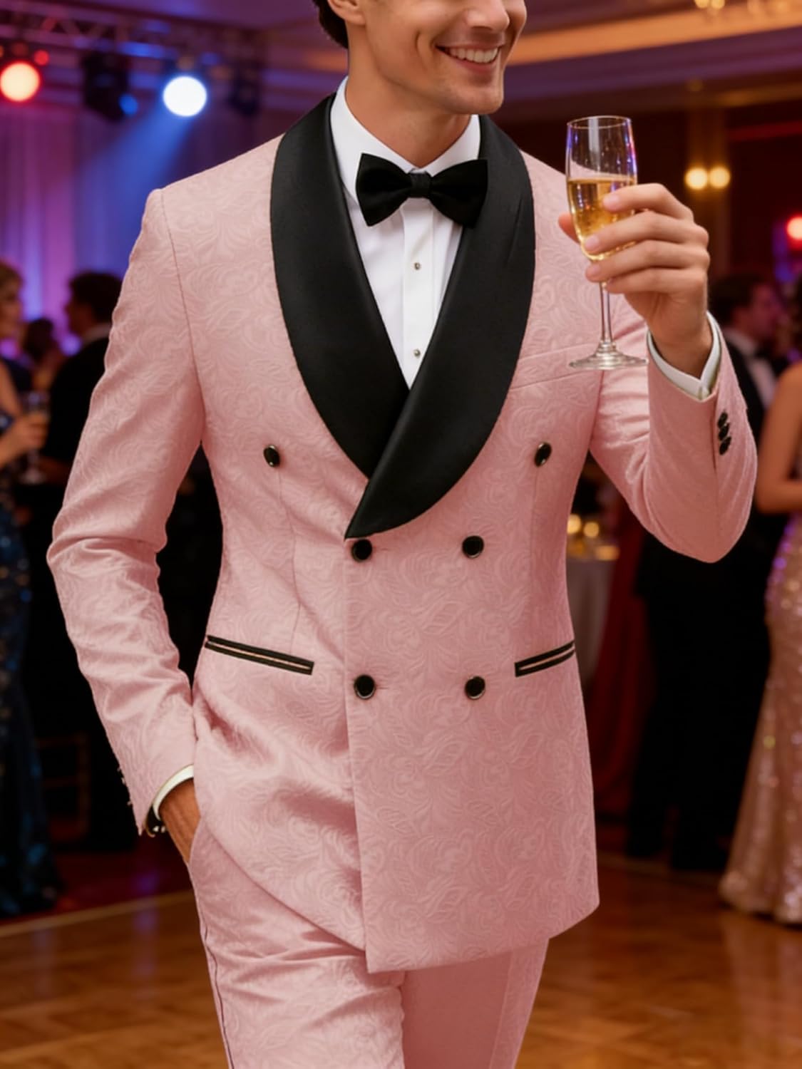 Men Suits Slim Fit 2 Piece Jacquard Double Breasted Suit for Men Formal Prom Wedding Tuxedo Jacket Pants Set