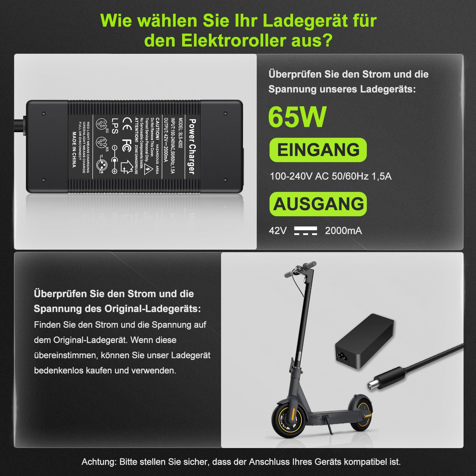 Ładowarka 65 W, 42 V, 2 A, kompatybilna z Xiaomi Mi 4/4 Pro, akumulator litowy, akumulator litowy, ładowarka do rowerów elektrycznych, samobalansujących