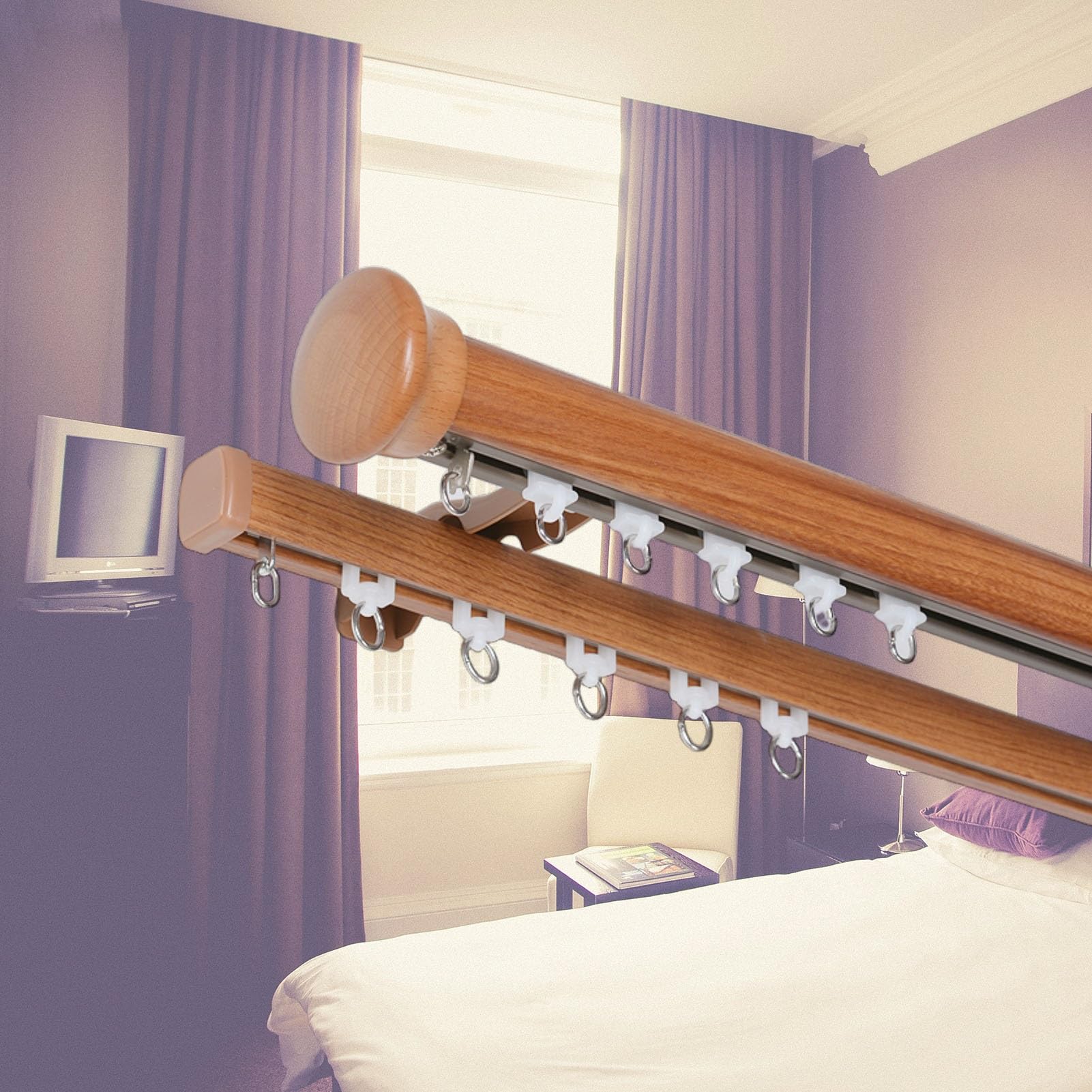 Heavy Duty gordijnrailsysteem, stille dubbele rail voor woonkamer en badkamer, eenvoudige installatie voor soepele bediening