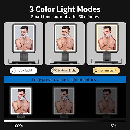 Miniatura 11 de Espejo de ducha iluminado, sin niebla, para afeitarse, calentado, sin niebla, grande, 9.5 x 7 pulgadas, 3 modos de color, espejo de afeitado