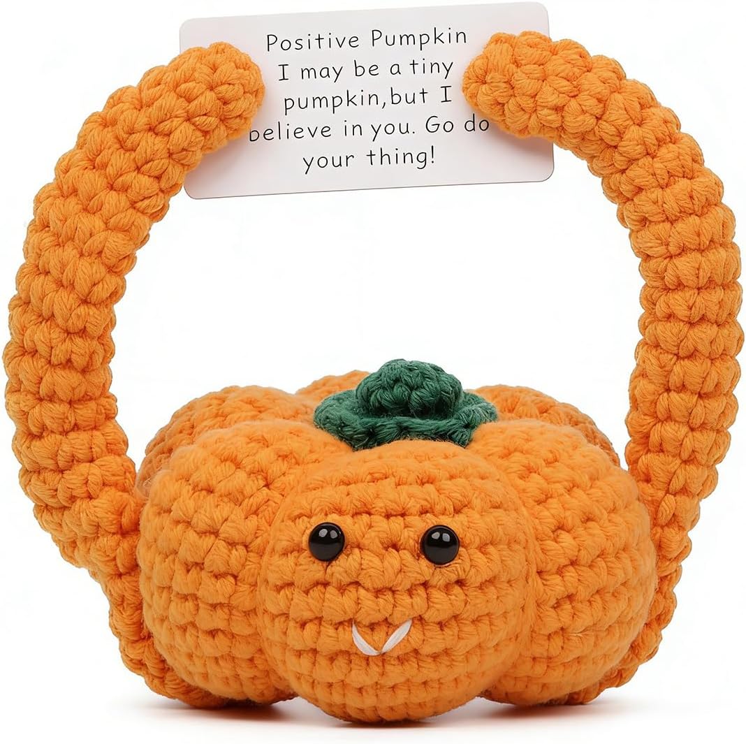 Crochet Positive Pumpkin Encouragement Gift Desk Decor