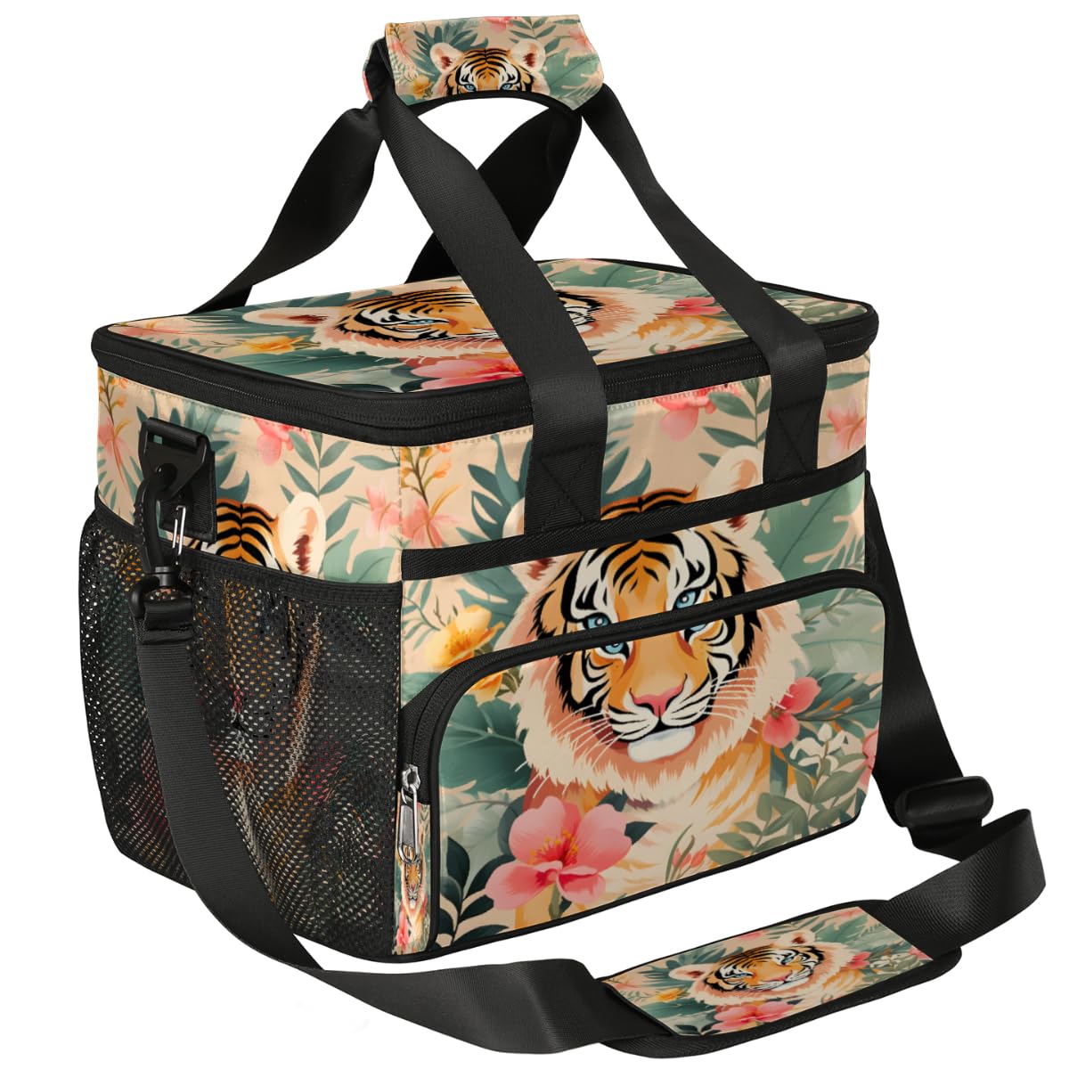 Animal Tiger Insulated Picnic Backpack Lunch Box for Women Men Picnic Basket Tote Lunch Bag Picnic Bag Portable Lunch Bags for Picnic, Beach, Work, Trip,Office, Camp Tiger Floral