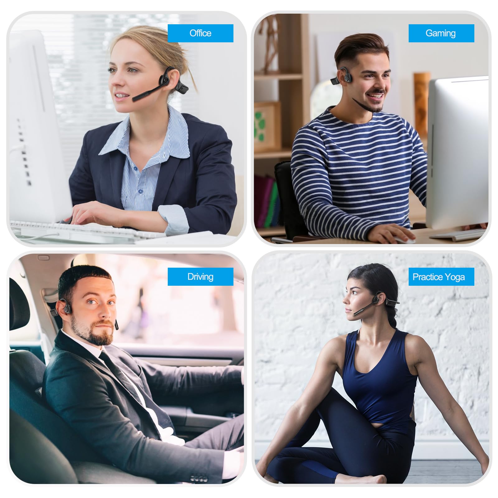 Smof Auriculares Abiertos con Micrófono, Bluetooth 5.1 Wireless Headset con USB Dongle, Auriculares de Conducción de Aire con Cancelación de Ruido Micrófono