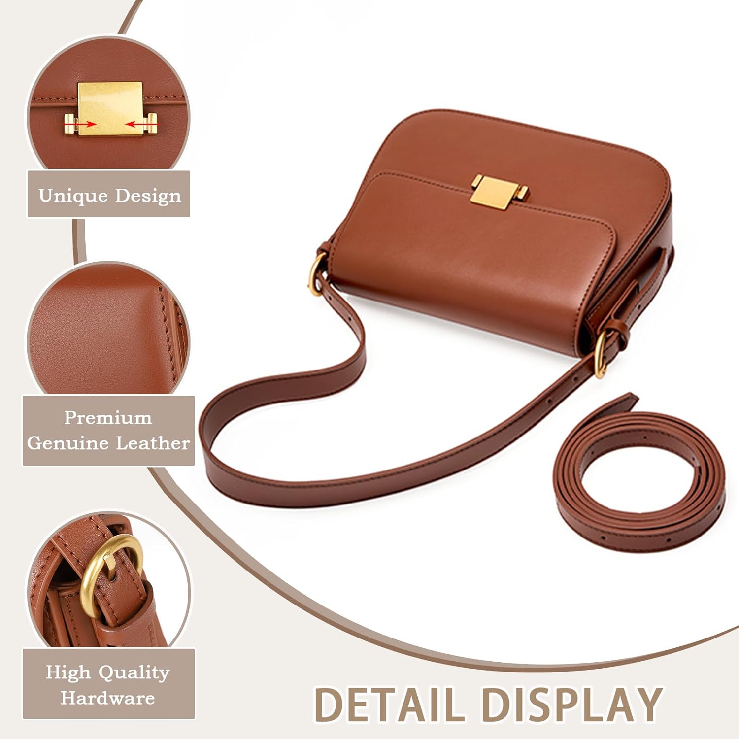 Crossbody Bags for Women, Genuine Leather Shoulder Bag Crossbody Purses with Removable Adjustable Straps