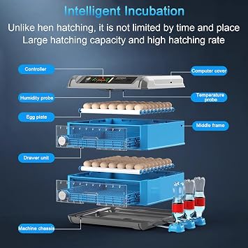 Automatic Egg Incubator, Digital Hatching Eggs with Fully Automatic Turner, Poultry Hatching Machine with Humidity Control, for Hatching Chicken Duck Quail Bird Eggs,300Eggs