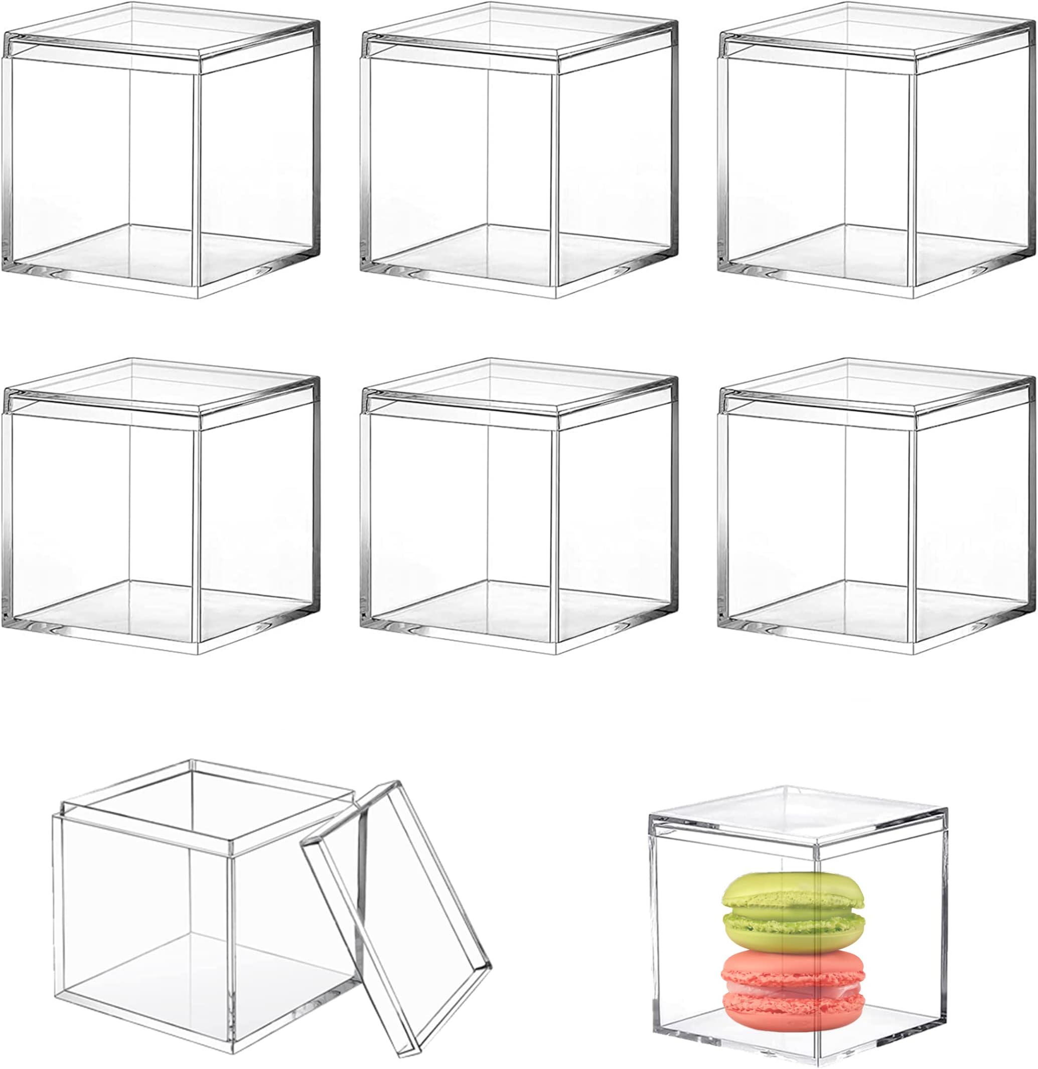 8 Pieces Small Acrylic Box for Candy Clear Rectangle Display Box Plastic Square Cube Transparent Containers with Lid Jewelry Storage Box Wedding Party Favor Boxes (2.6x2.6x2.6 Inch)