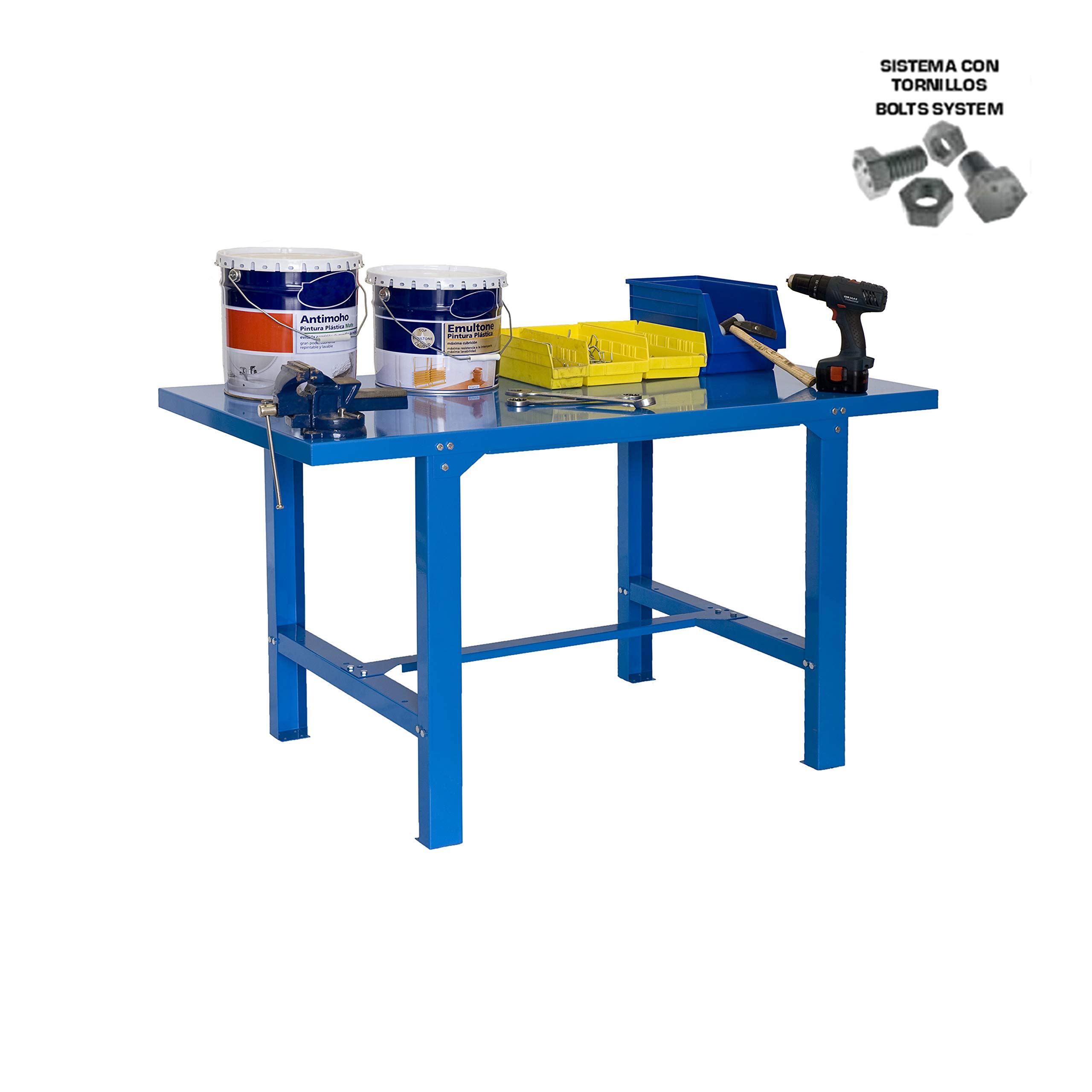 SimonRack Etabli d’Atelier, Capacité de Charge 600 kg, 830x1200x730 mm, Table de Travail Bricolage, Bleu - BT6