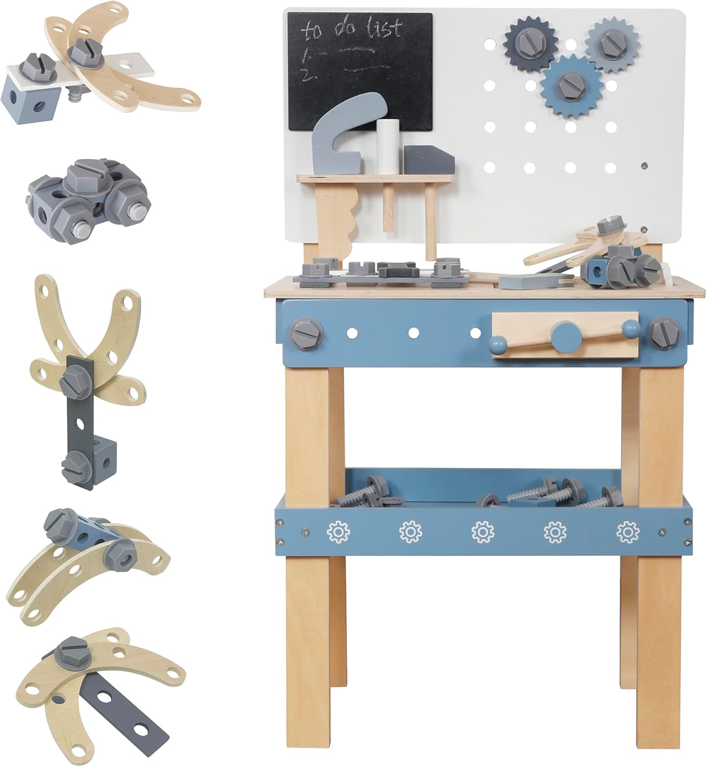 Wooden Tool Bench Toys for Kids Toddlers,Construction Workshop Toy Tool Workbench, 51 Pieces Tool Playset with Play Tools Set for Girls & Boys Toddlers 3+ Blue