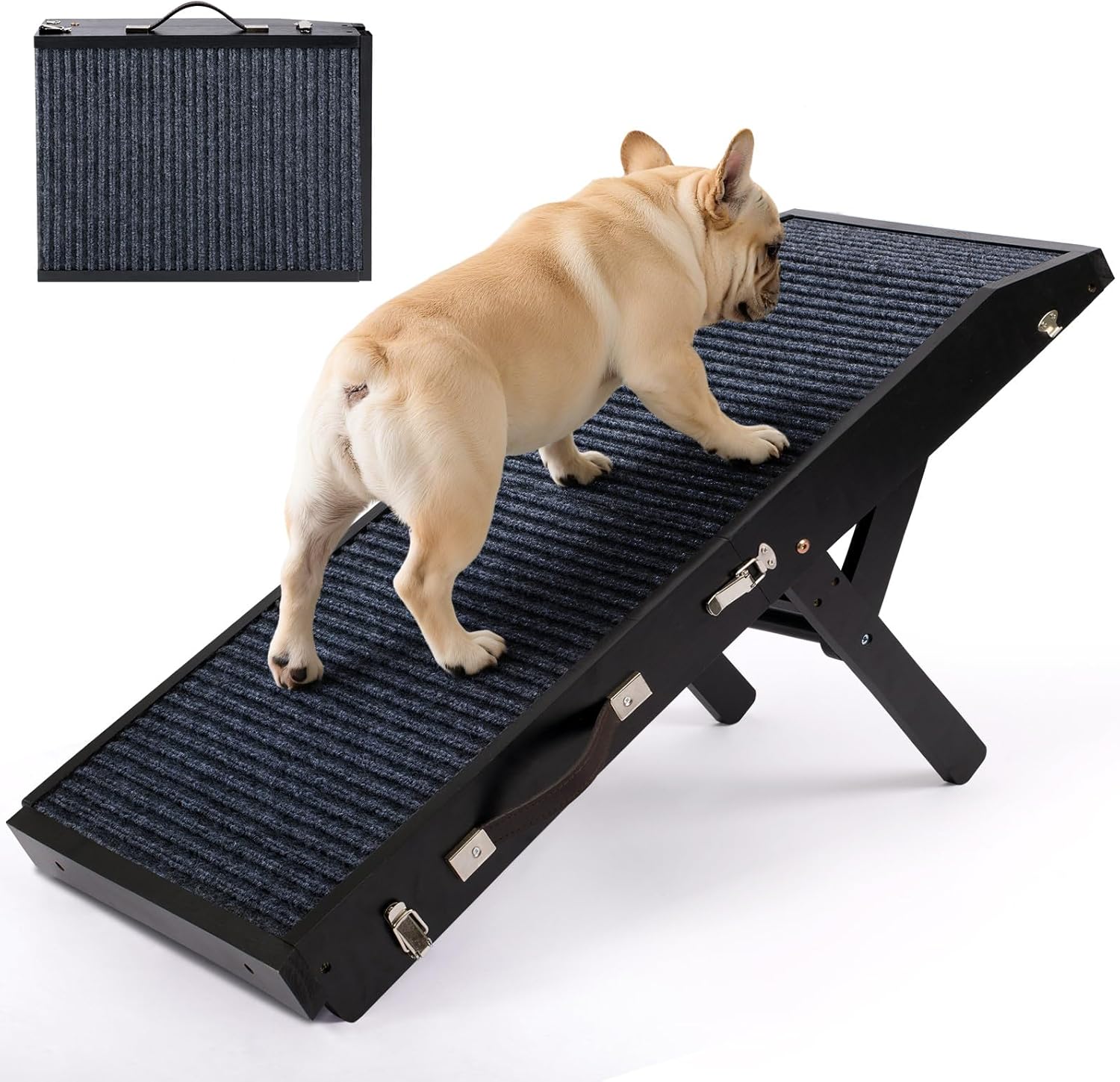 Wood Dog Ramp for Bed, 5-Level Adjustable Height (10" to 21") Pet Ramp with Non-Slip Surface for Couch, Bed and Car, Foldable Dog Ramp for Small, Medium to Large Dogs, Up to 200LBS Black