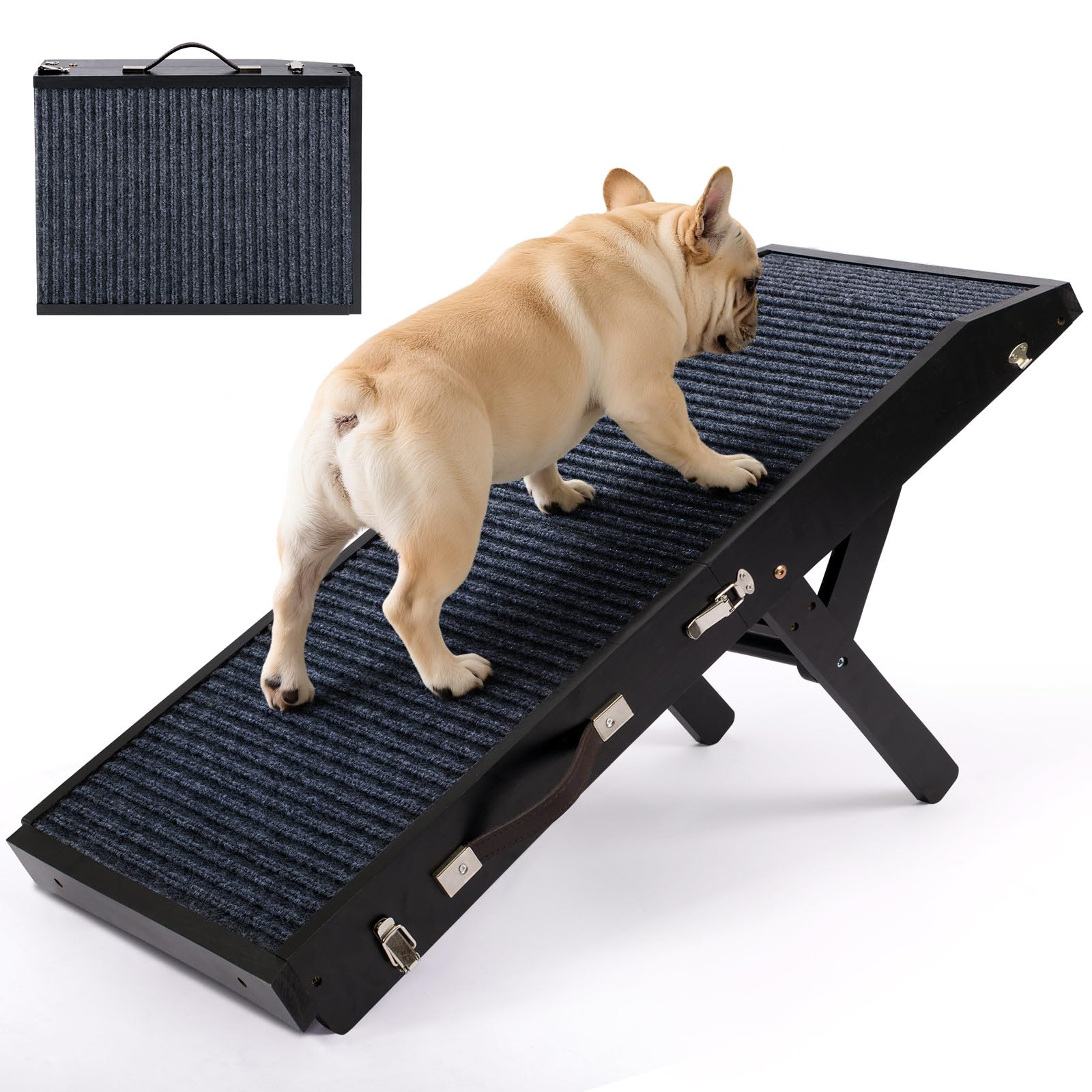 Photo 1 of Wood Dog Ramp for Bed, 5-Level Adjustable Height (10" to 21") Pet Ramp with Non-Slip Surface for Couch, Bed and Car, Foldable Dog Ramp for Small, Medium to Large Dogs, Up to 200LBS