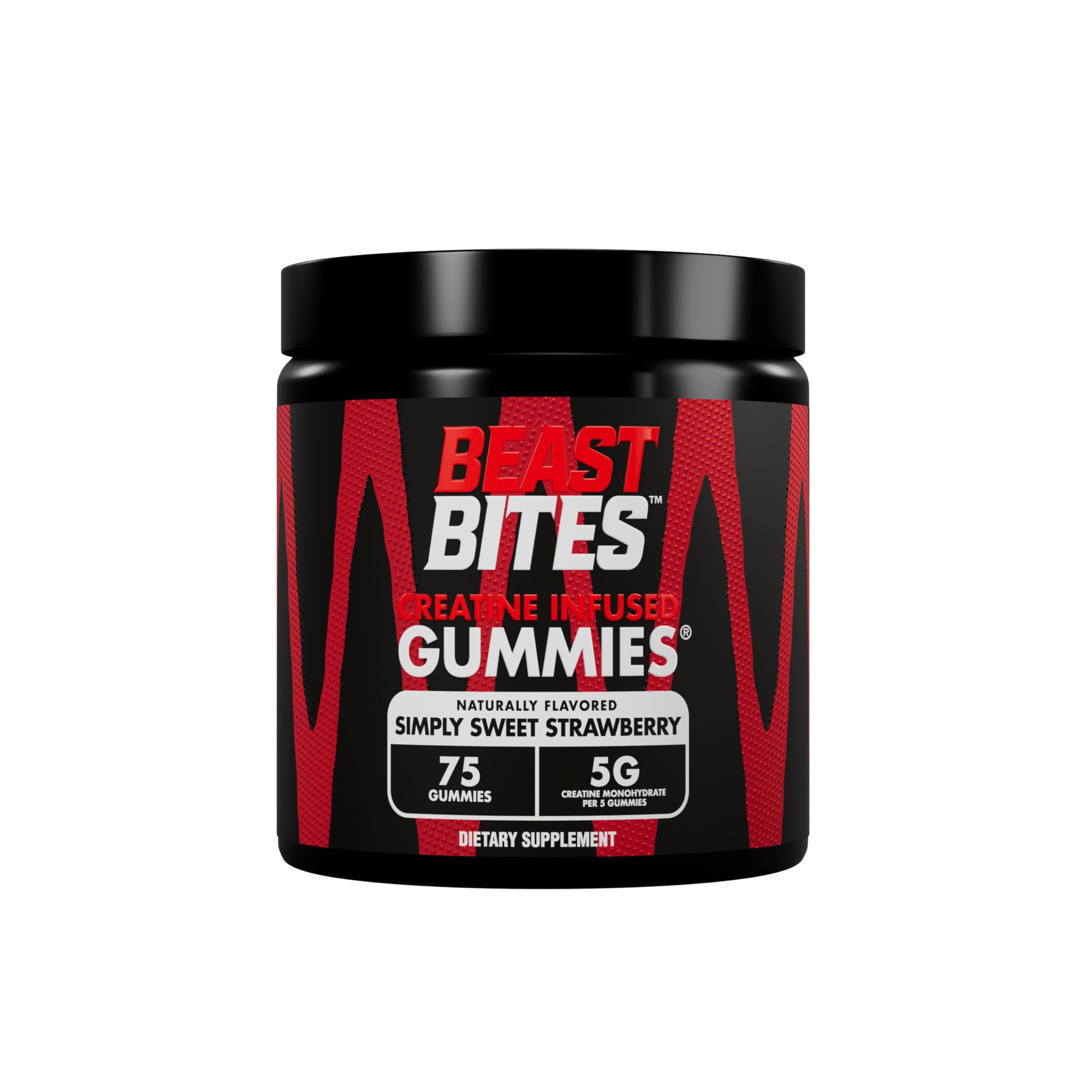 BEAST BITES Creatine Infused Gummies® - 5g Creatine Monohydrate Per Serving (150 Gummies, Simply Sweet Strawberry) - 5