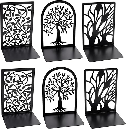 Extremos de libros, sujetalibros y extremos de libros para estantes, 3 pares de sujetalibros de metal antideslizante para libros pesados, soporte