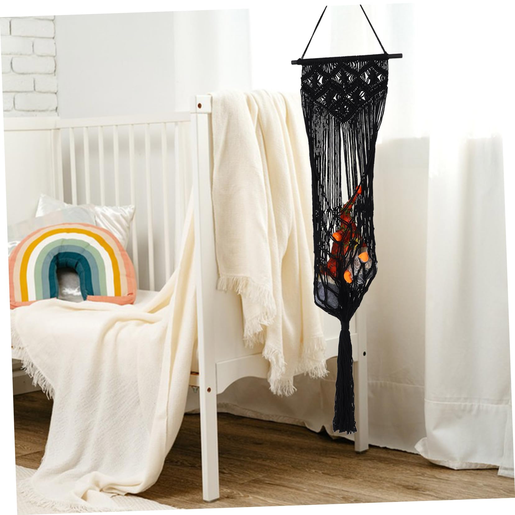 Hemobllo Organisateur de Jouets Mural Corde et Bois Filet de Rangement pour Peluches et Organisation pour Chambre Garçon Fille