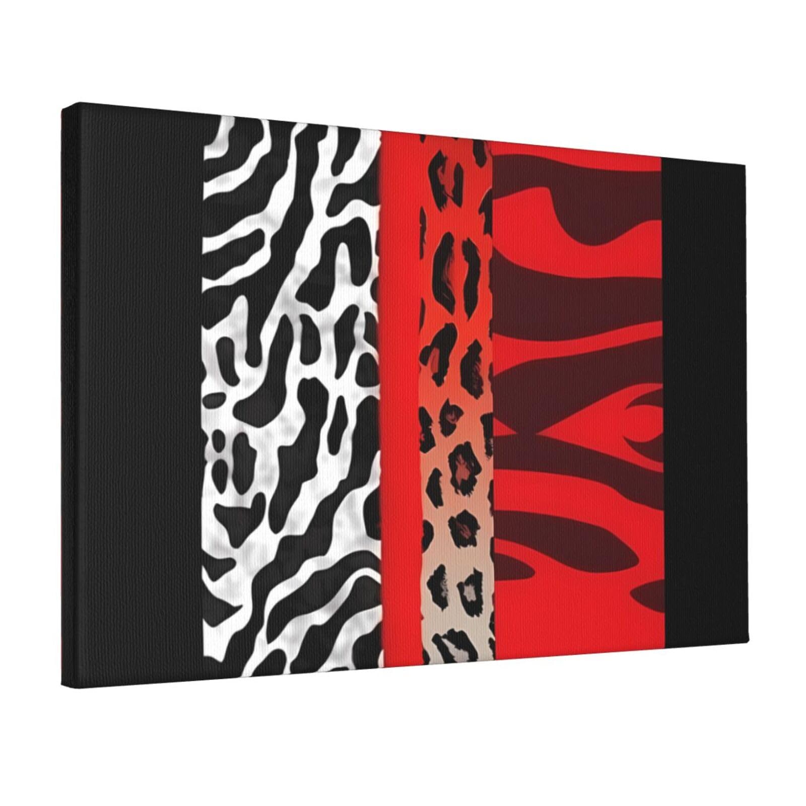 KLOPH Red Leopard and Zebra Animal Canvas Wall Art for Living Room 12"x18" Modern Artwork Painting for Bathroom Hanging Canvas Prints Aesthetic Wallart for Bedroom Kitchen Office Wall Decor
