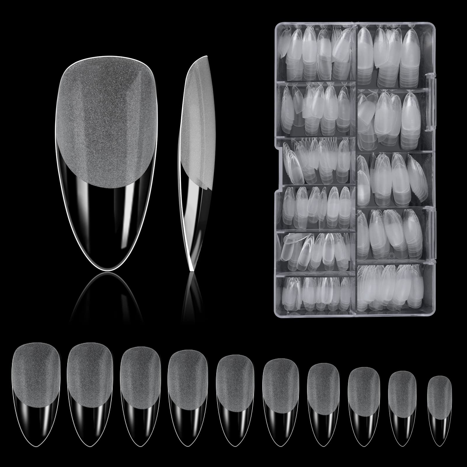 Nail Tips, Pack of 500 False Nail Acrylic Artificial Nail Tips with Storage Case for Nail Salons and DIY Nail Art at Home 10 Sizes