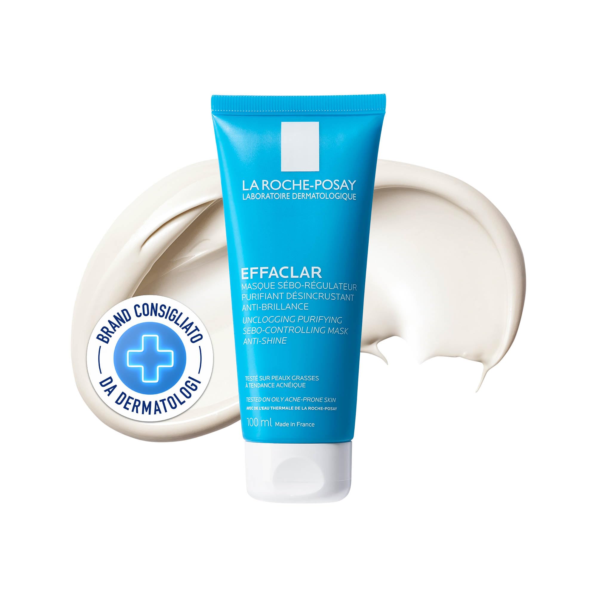 La Roche-Posay Effaclar, Maschera Viso Sebo-Regolatrice, Unisex, Pelle Pulita e Rinfrescata, Punti Neri Ridotti, Con Pantenolo, Caolino e Argilla, 100 ml