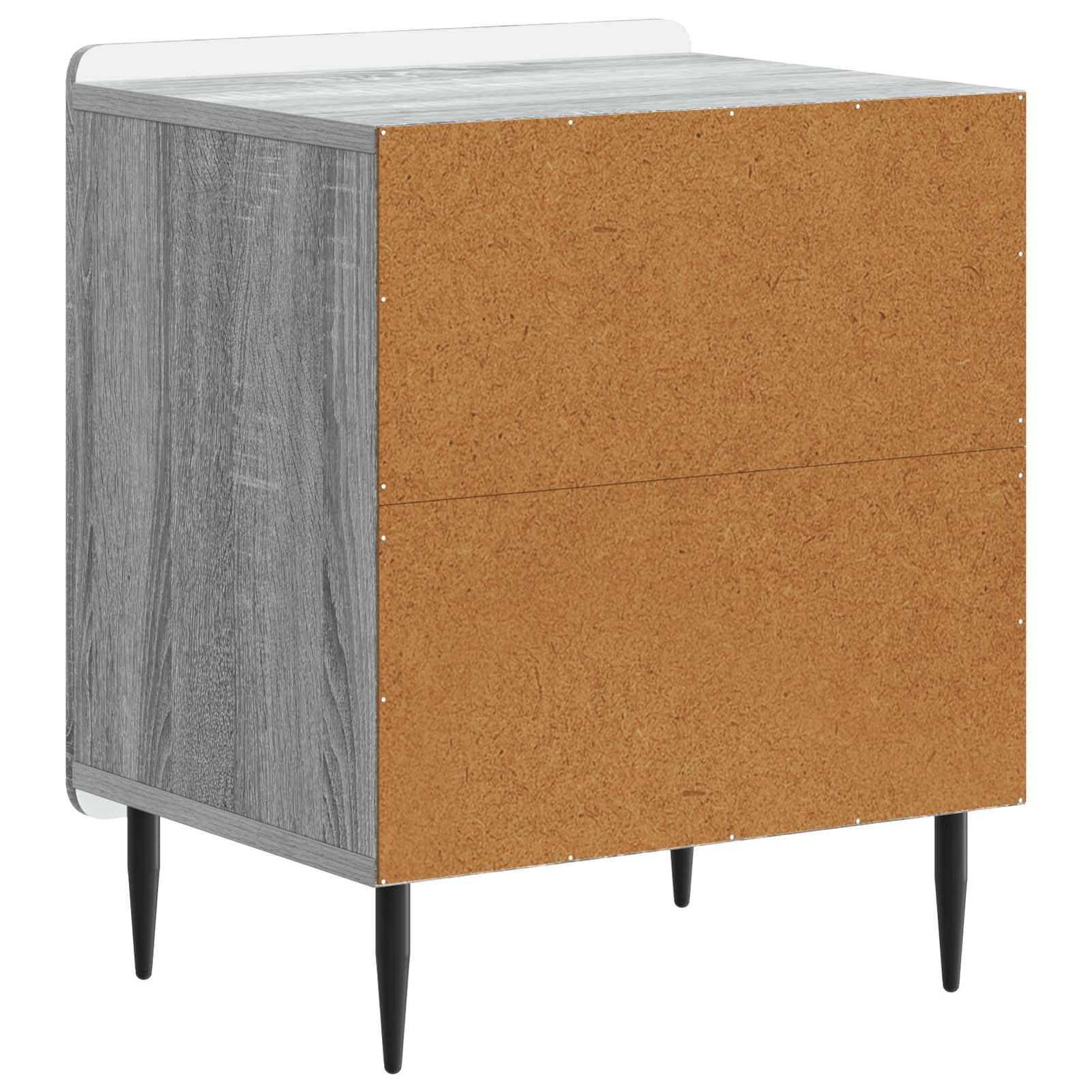 Nachttisch Graues Sonoma 43x34,5x52 cm Holzwerkstoff mit Metallbeinen | Vintage-Look aus hochwertigem,90°-Pendeltür für leisen Zugriff,schwarze Metallbeine,einfache Pflege mit feuchtem Tuch