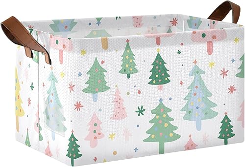 KLL Colorful Pastel Cute Trees Large Fabric Storage Baskets Decorative Storage Bins with Handles Foldable Cubes for Organizing Shelves, Closet,