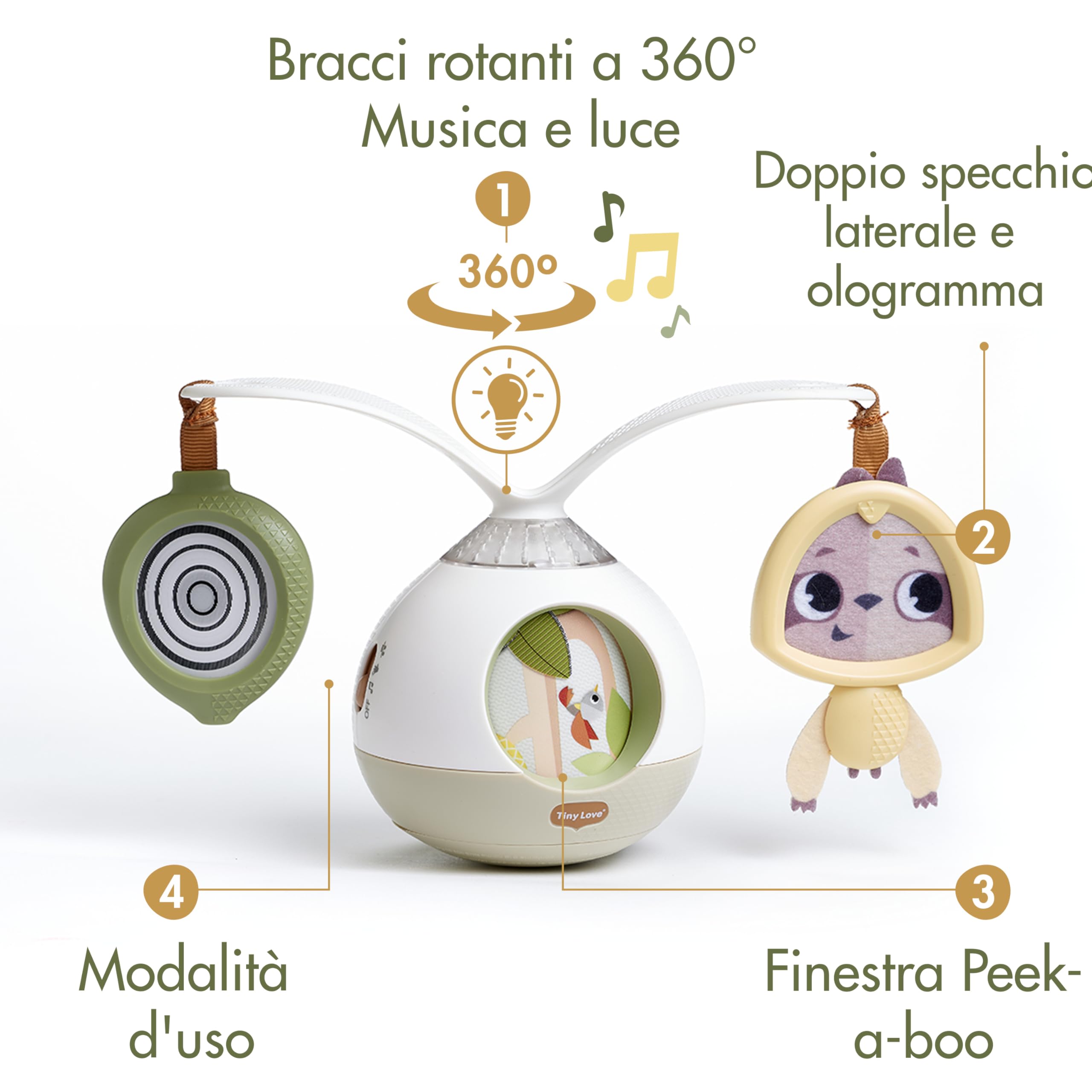 Tiny Love 2-in-1 Tummy Time Musical Mobile, Giostrina Neonato con Musica & Luci che Ruota a 360°, 0+ Mesi, per Passeggino Neonato, Giostrina musicale, 3 Modalità Musica e Suoni, Boho Chic