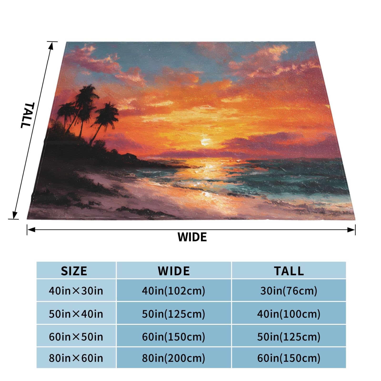 Manta de viaje portátil de 80 x 60 pulgadas, suave, resistente a las arrugas, plegable, exquisita pintura al óleo con estampado de playa