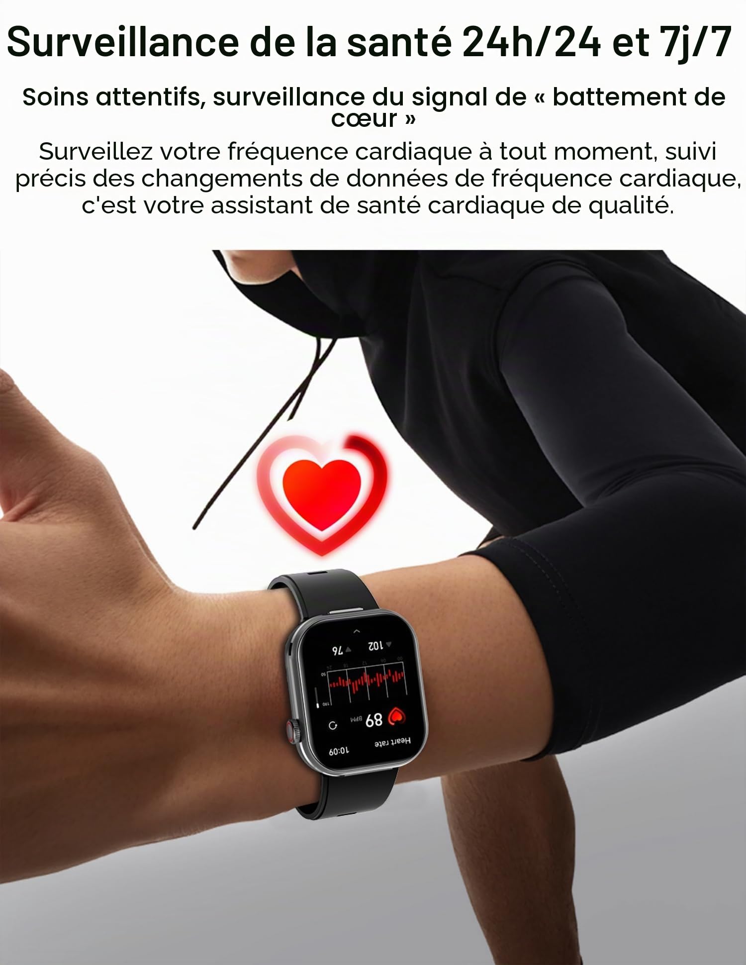 AIEK Smartwatch pour Femmes et Hommes, Oreillette Bluetooth, Appel Bluetooth, Fréquence Cardiaque, Pression artérielle, Montre Fitness Tracker pour iOS Android, Grand écran 2.02" (Noir)