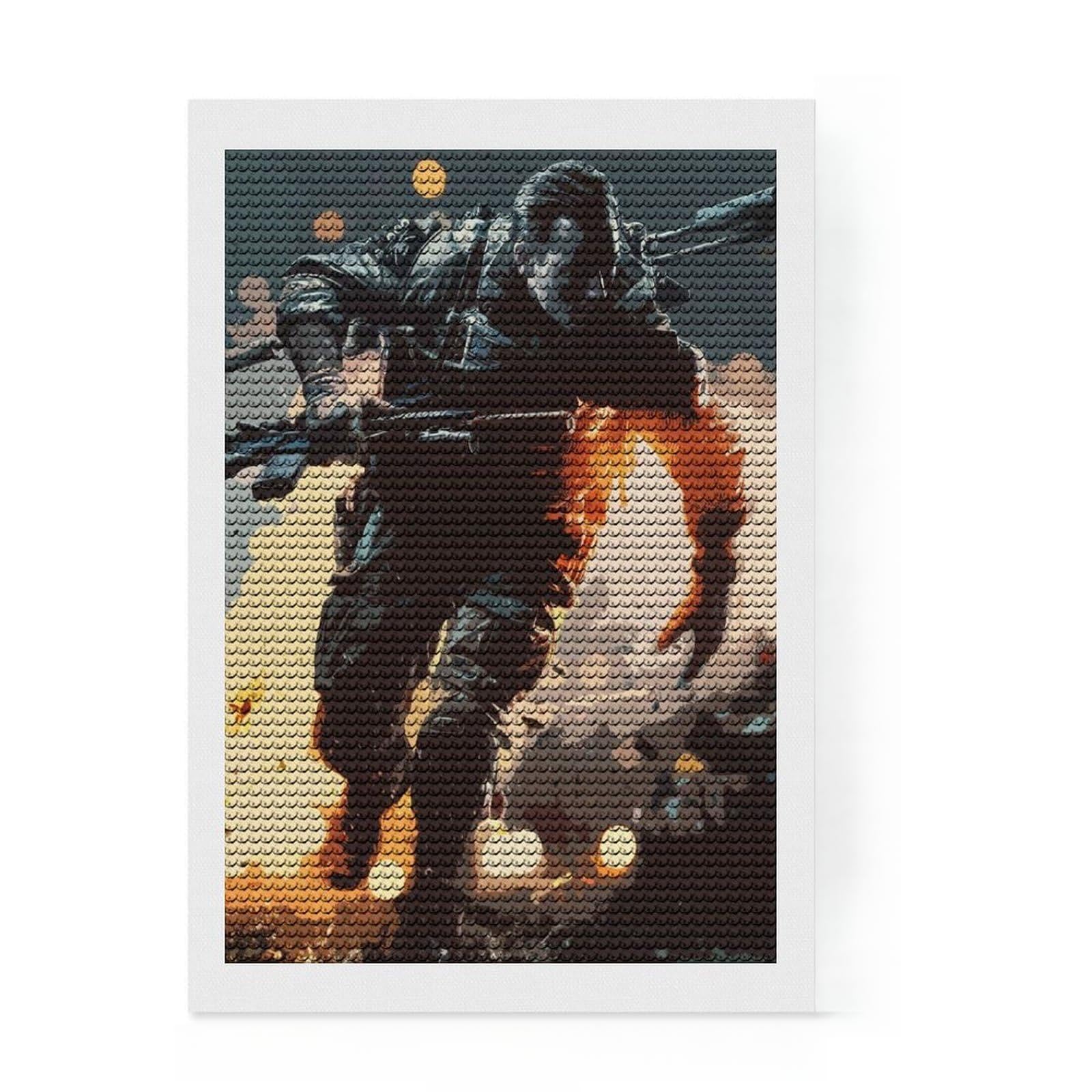 Junmoney Battlefield Diamond Painting Set 8"x12", Fun Craft Experience, Complete Accessories, Office Decor, Gift Idea, with Tool Kit