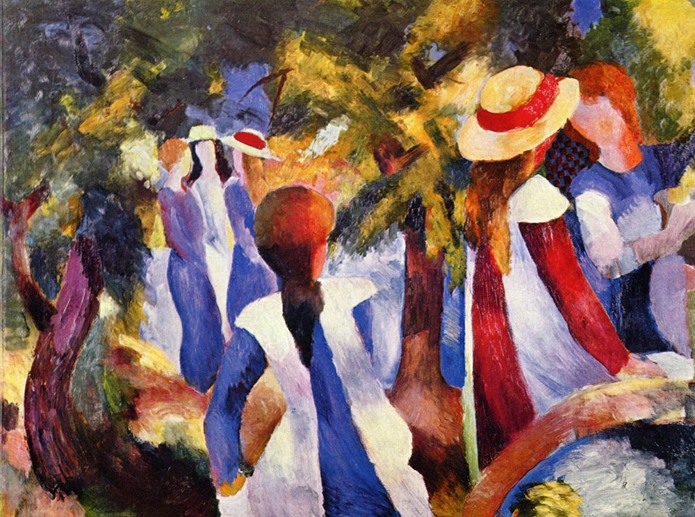 August Macke with Hats œuvre expressionniste cadre marron mat medium