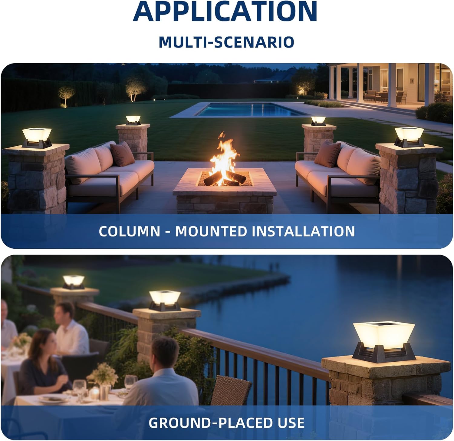 Solar Post Lights, 11" Pillar Light Outdoor, 3000K LED Solar Column Lights Outdoor IP54 Waterproof Square Column Lamp Modern Dusk to Dawn Pillar Lighting for Patio Garden Yard Deck Backyard
