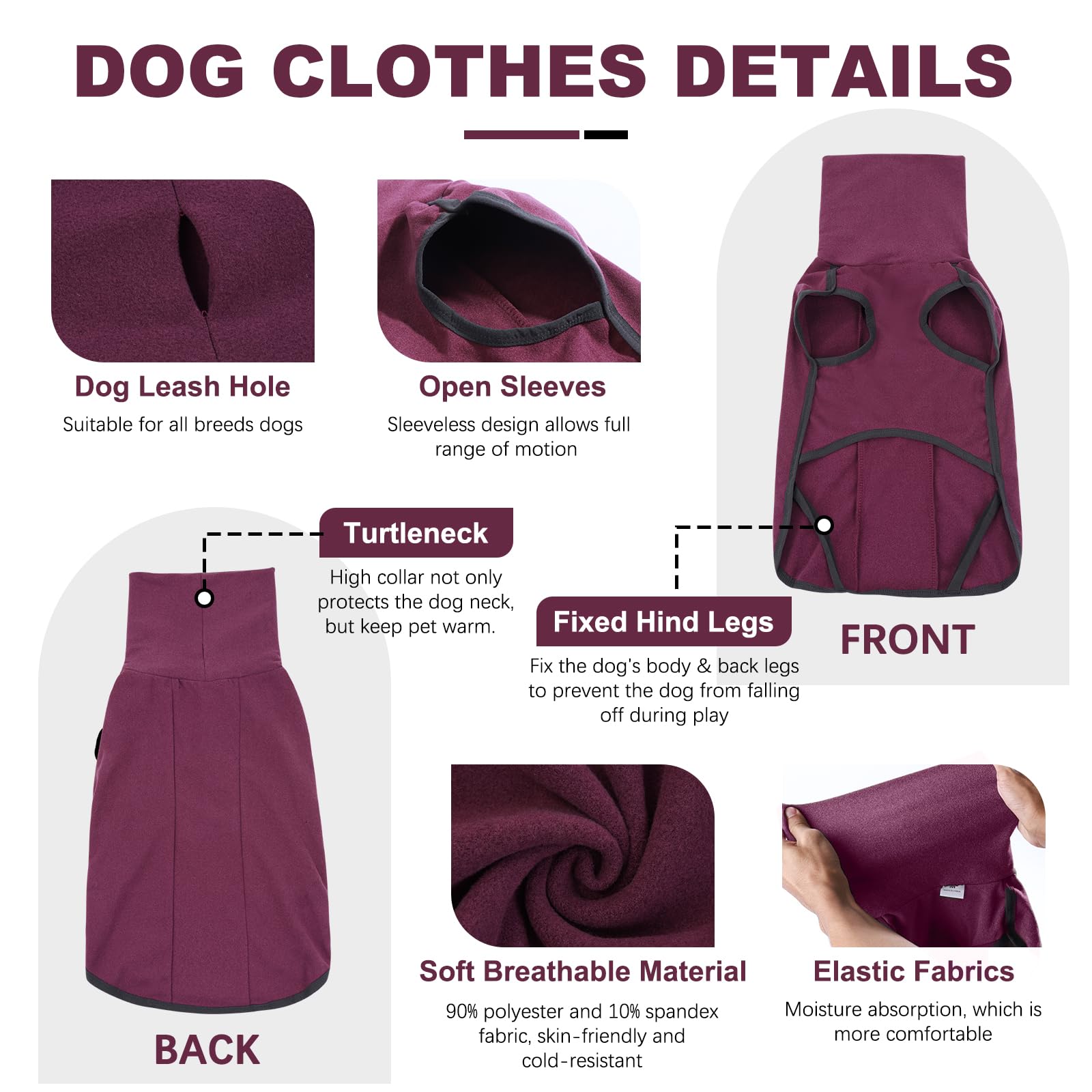 ROZKITCH Felpe per cani di piccola taglia, gilet invernale per cani di piccola taglia, maglione a collo alto elastico, maglietta leggera per cani di piccola e grande taglia, rosso, S