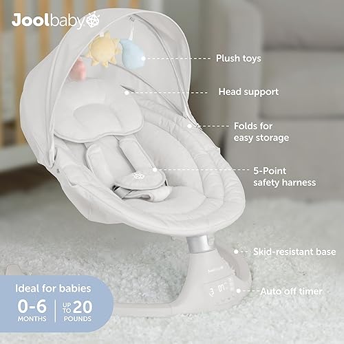 Miniatura 3 de Jool Baby Nova Swing para recién nacidos, columpio eléctrico motorizado para bebés, música Bluetooth, 10 melodías preestablecidas, control remoto