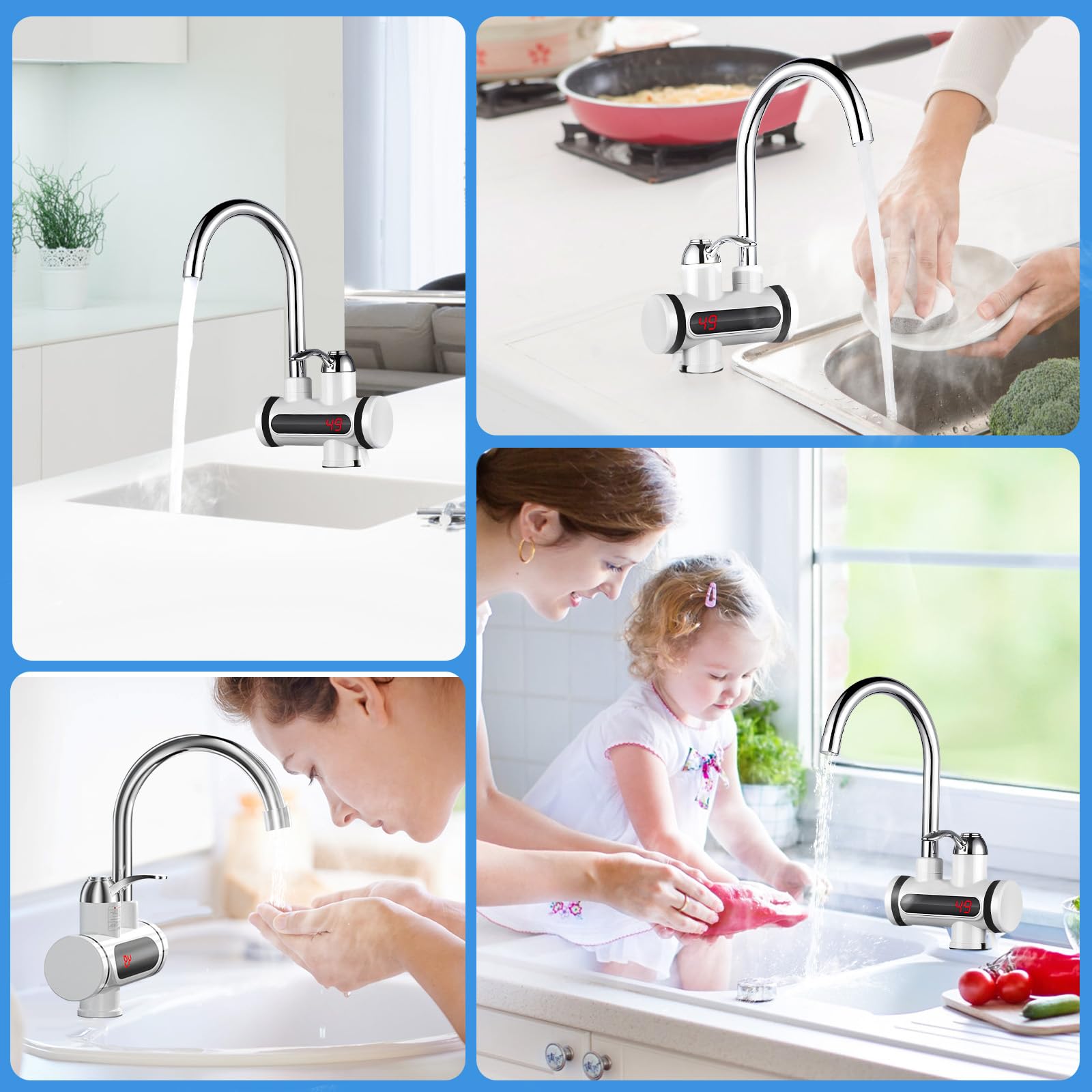 Rubinetto Istantaneo 220V 3000W per Scaldabagno Elettrico - Display Digitale LED, Alta Velocità, Girevole 360°, Acciaio Inox - per Cucina, Bagno
