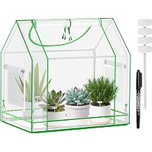 Mini Greenhouse Indoor with Waterproof PE Bottom Mat, 27.5x19.6x27.1in Tabletop Greenhouse for Seed Starting, Portable Small Greenhouse for Outdoors, Multi-Window Design & 4 304 Stainless Steel Labels