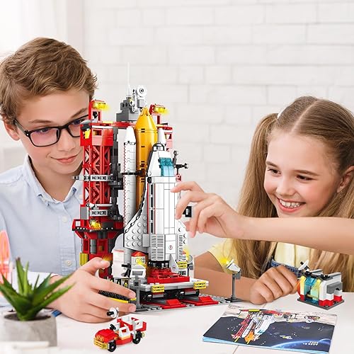 Miniatura 6 de Juguetes de transporte espacial para niños de 6, 7, 8, 9, 10, 11, 12 años, kit de construcción aeroespacial STEM 3 en 1 con cohete de transporte