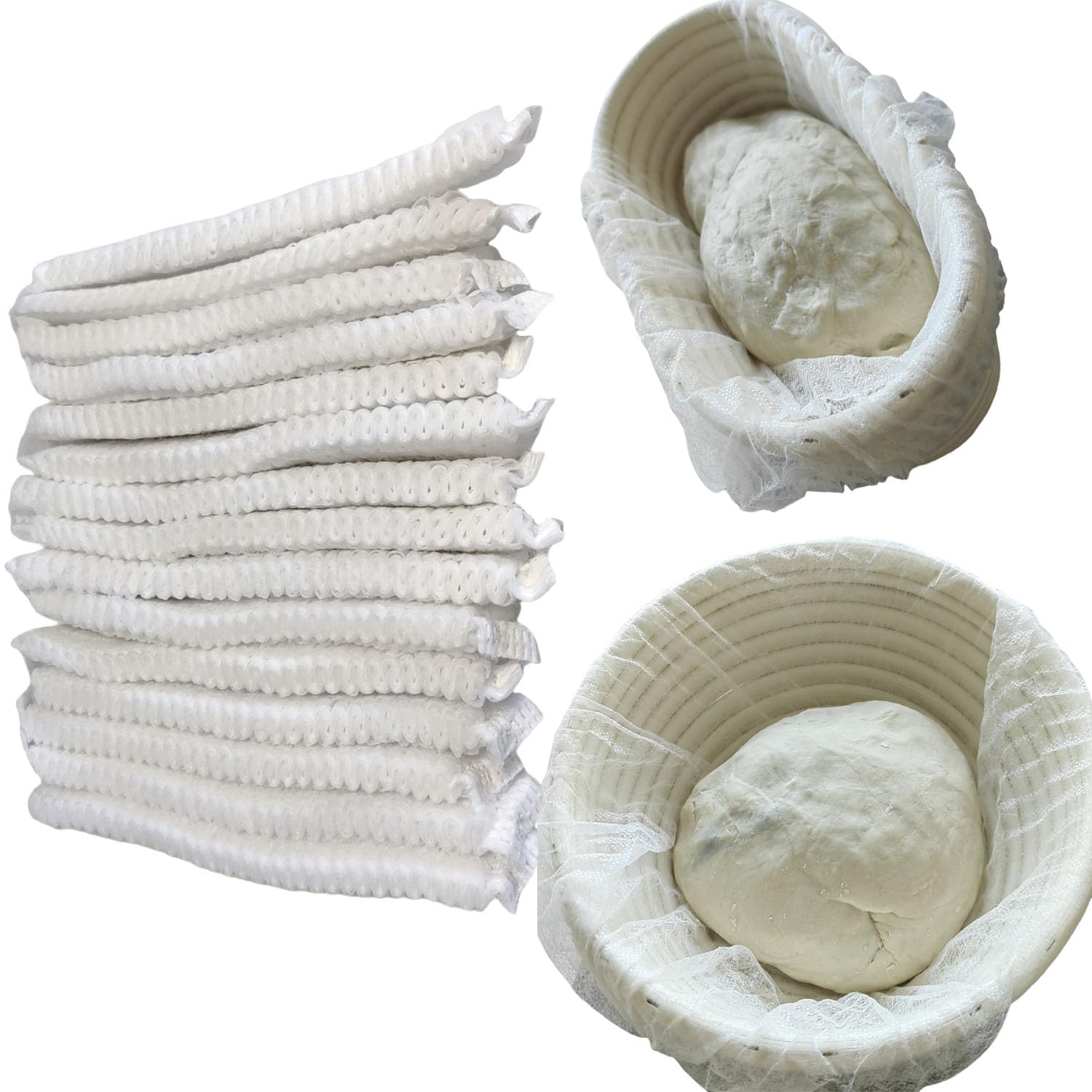 Banneton Liner, forro no tejido Banneton para masa antiadherente, 100 piezas de cubierta elástica para pan para levantar, suministros para hornear pan de masa madre, elástico hasta un máximo de 19