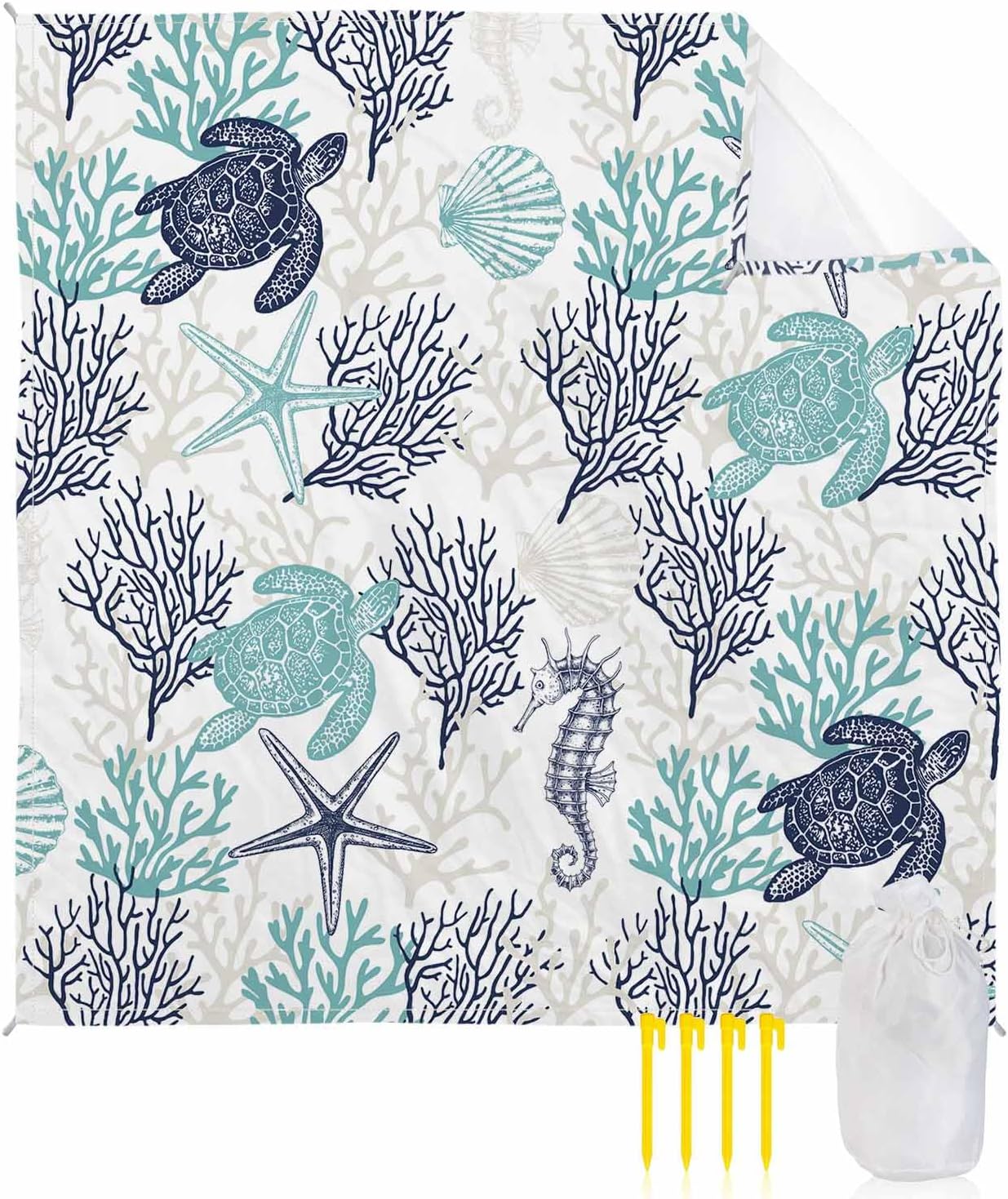 Beach Blanket Waterproof Sandproof Beach Mat,Watercolor Purple Gradient Floral Blossom Picnic Blankets with Sand Pockets and Stakes,Pastoral Flower Oil Painting Outdoor Pad for Seaside 118x108In