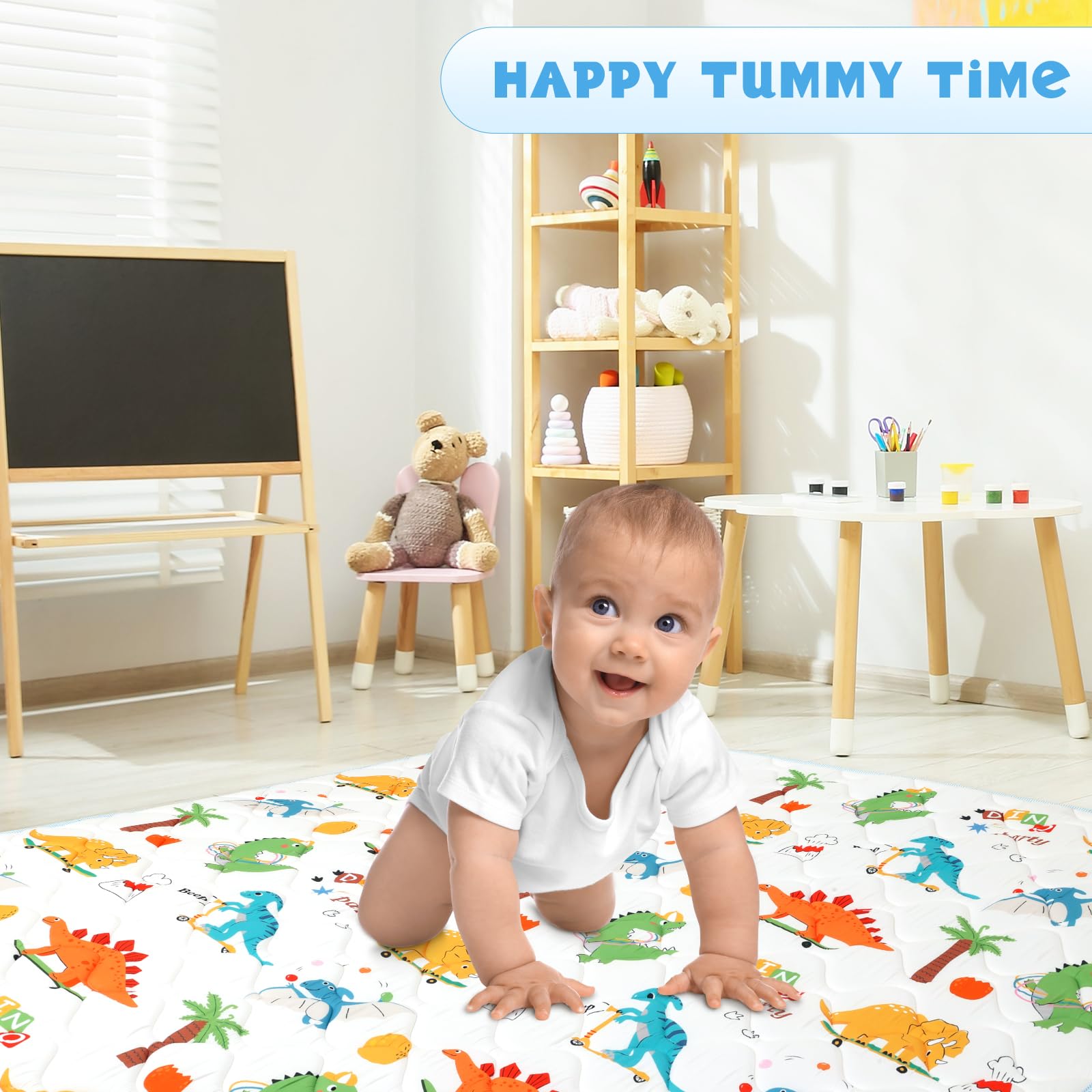 decalsweet Tappeto Gioco Bambini 150×180cm, Addensato 2cm Tappeto Gioco Neonato, Antiscivolo Pieghevole Tappeto Cameretta Bambina & Bambino, Tappeto Tummy Time Neonati (Dinosauri colorati)