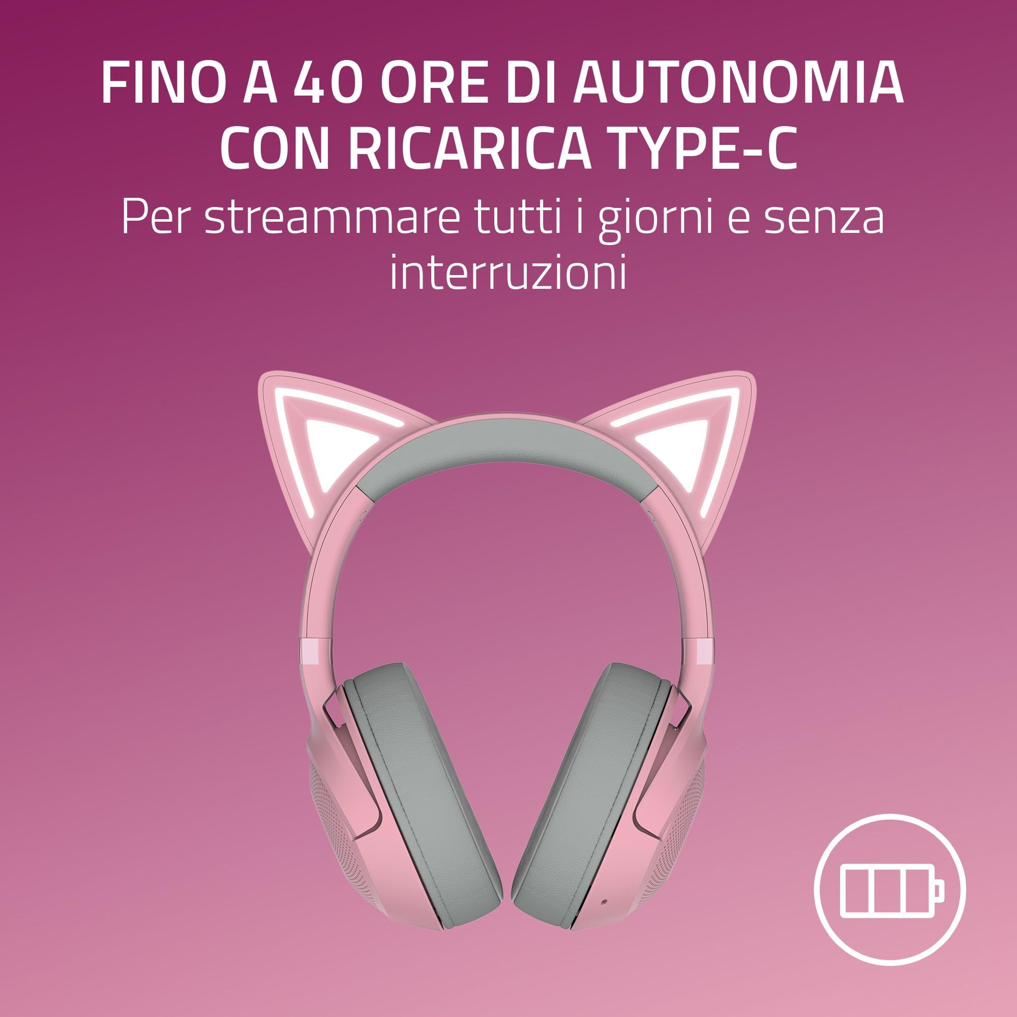 Razer Kraken Kitty V2 BT - Auriculares RGB inalámbricos por Bluetooth con orejas de gatito (Bluetooth 5.2, Diafragmas TriForce de 40 mm, Construcción ligera de 325 g) Quartz Rosa