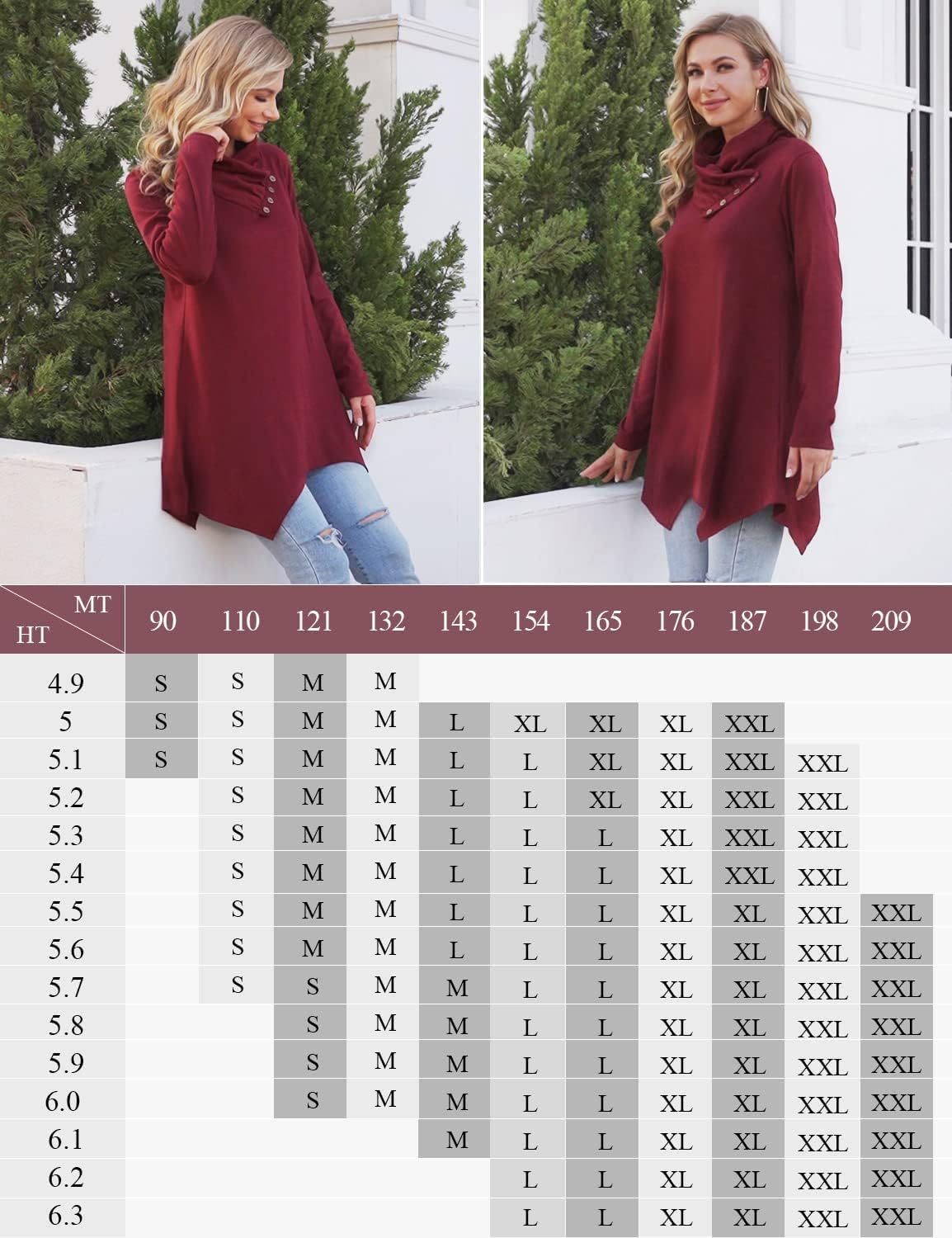 Cestyle Womens Fall Long Sleeve Cowl Neck Asymmetrical Hemline Flowy Tunic Top - Image 4