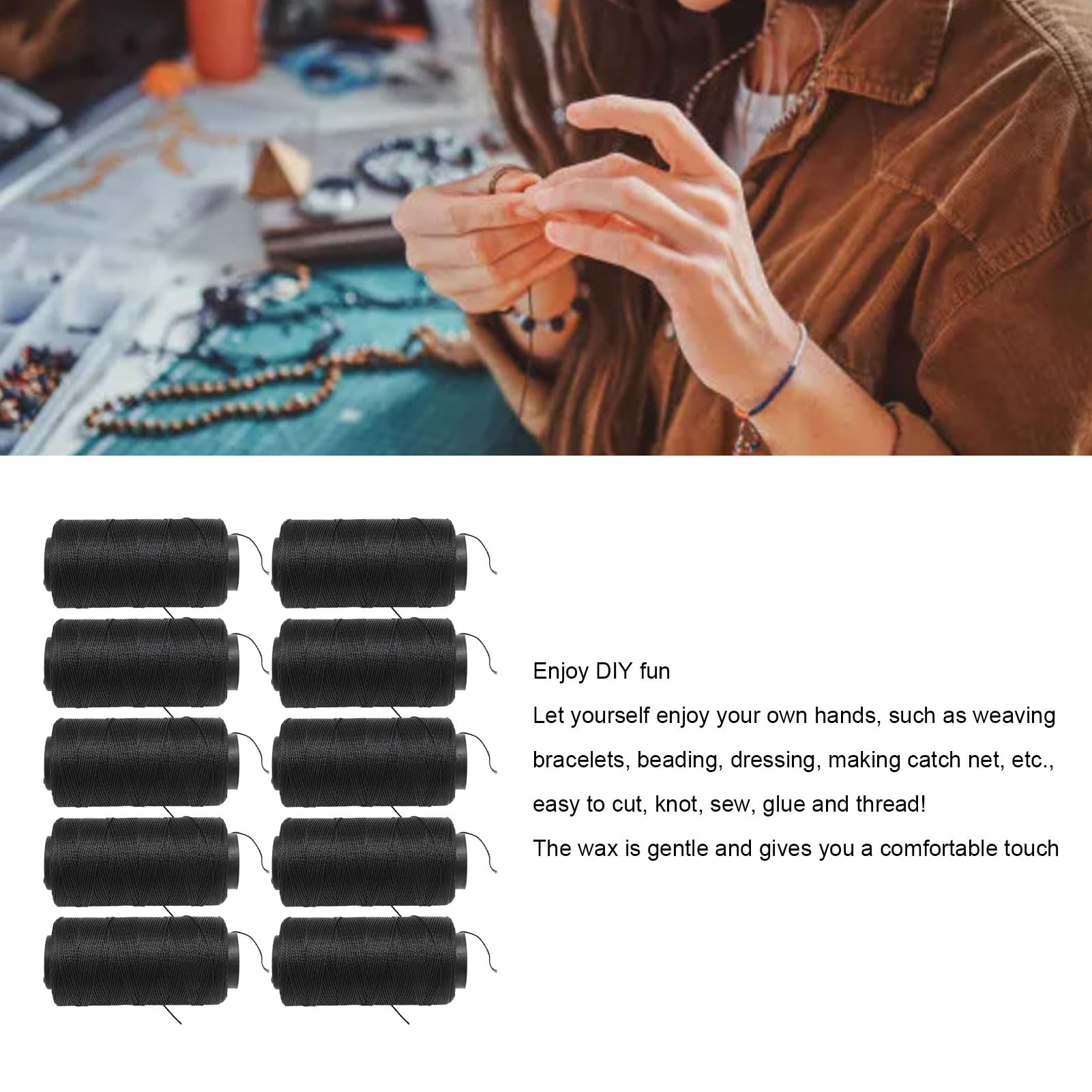 Hilo de Coser Elástico de Alta Resistencia Material de Nylon Impermeable Resistente al Desgaste Hilo Negro Suave para DIY Bordado Acolchado Manualidades Zapatos Neumáticos