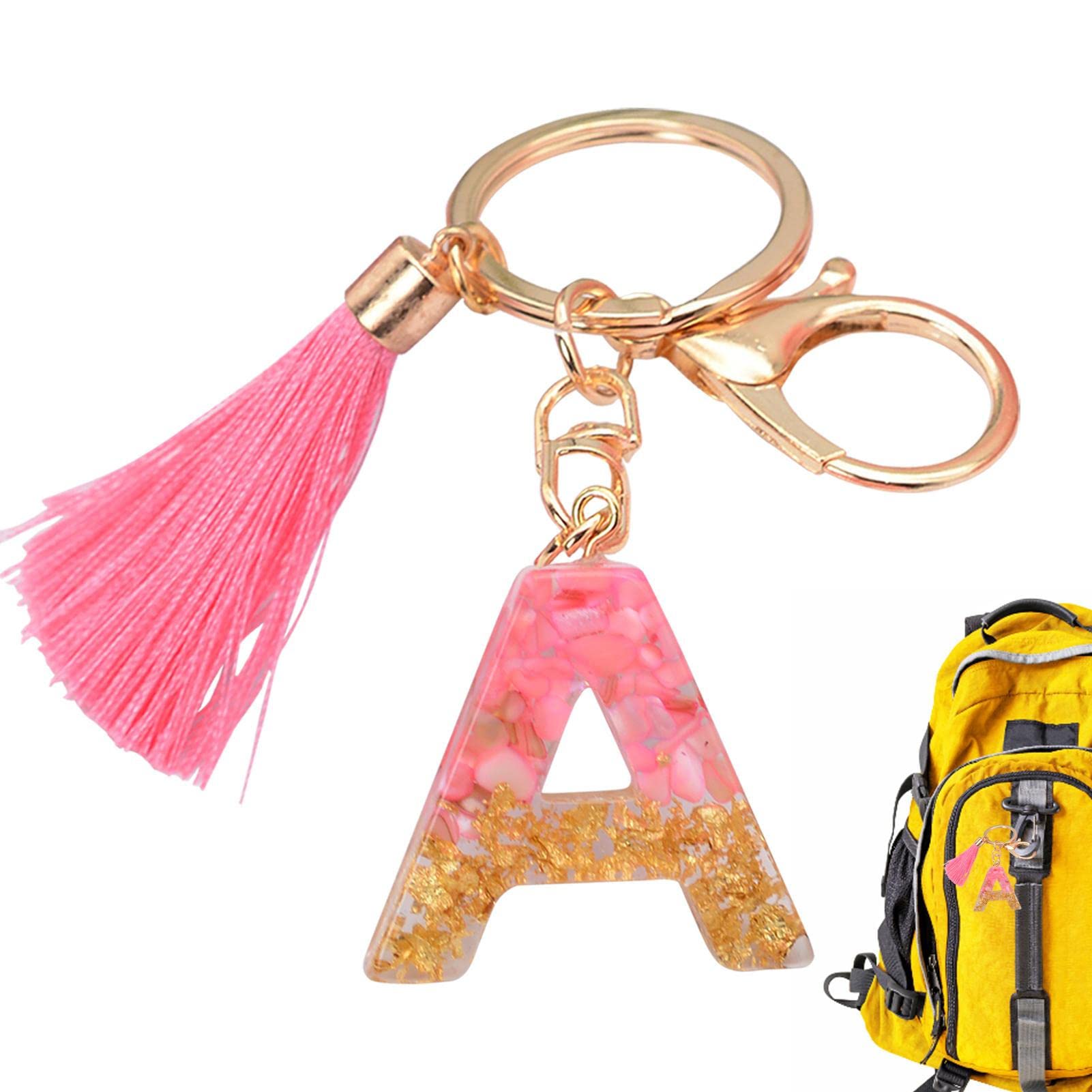 QQY Alfabeto iniziale lettera portachiavi, resina Carino portachiavi con nappa lettera pendente Charm (A