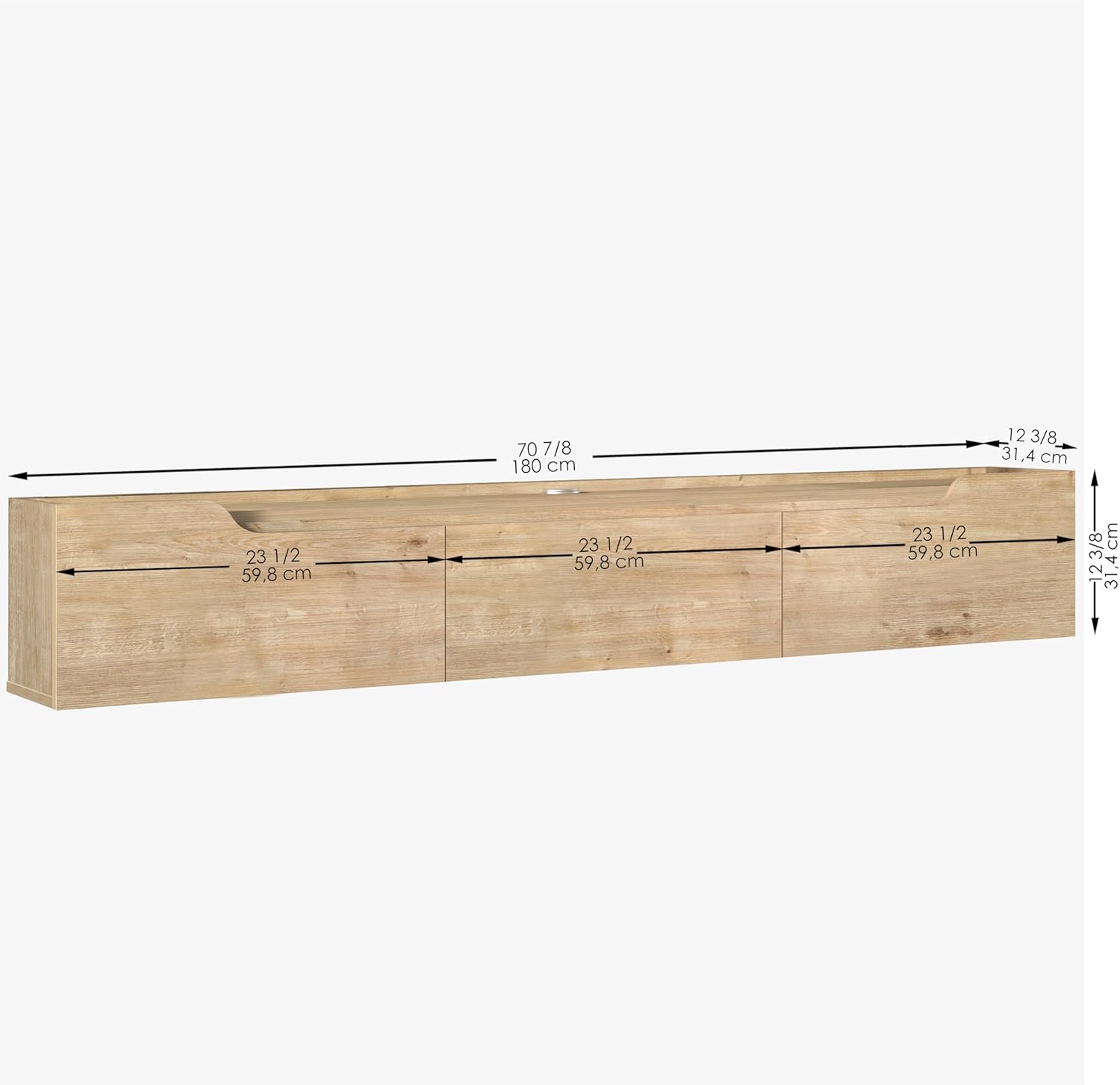 Atelier Mobili Floating TV Stand for Up to 80 Inch TVs – Wall Mounted Entertainment Center with Storage – Modern Floating Media Console with Cable Management – Oak/White Finishes (Oak)