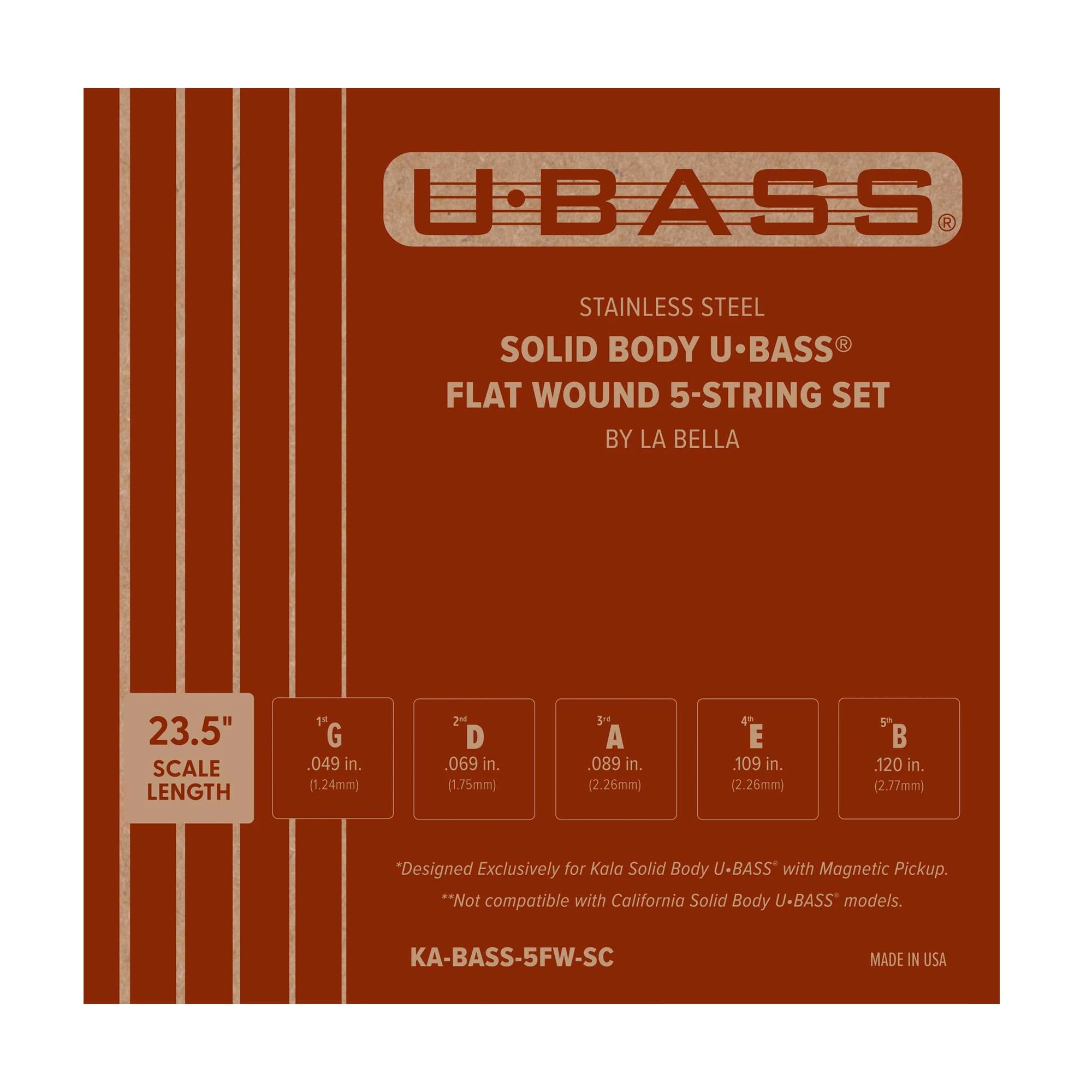 Corpo solido in acciaio inox U•BASS® Flat Wound 5 corde Set