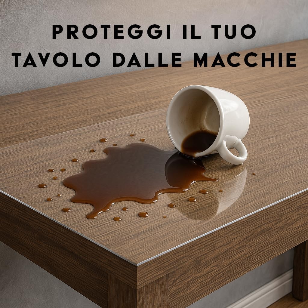 Pellicola Trasparente per Tavolo 1,5mm - Copritavolo Trasparente Rettangolare | Antimacchia - Antigraffio - Pulizia Veloce | Uso Quotidiano | Misure Personalizzate - GALEONE