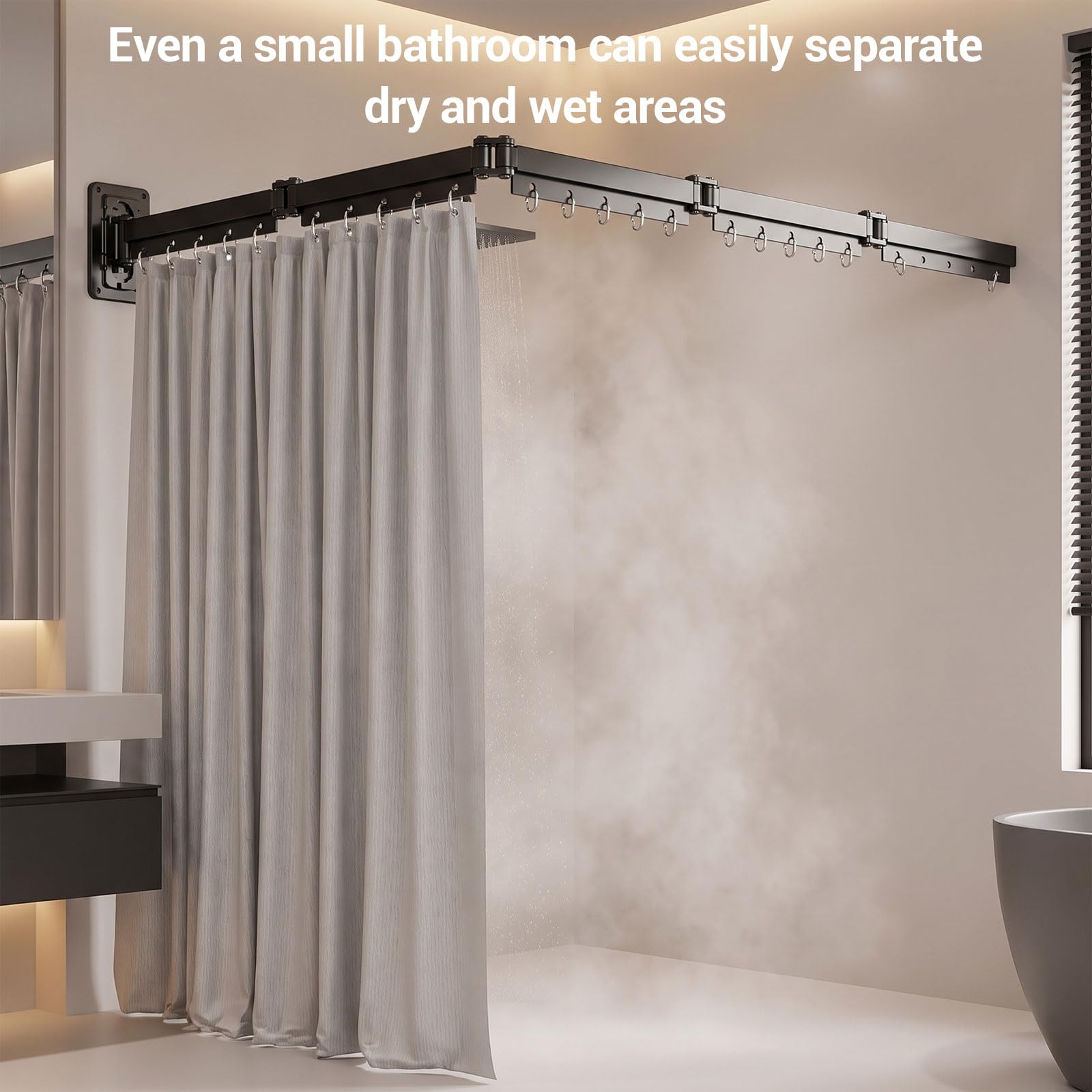 Asta per tenda da doccia, senza praticare fori, 1,8 m x 194 cm, pieghevole, angolare, con ventosa, a forma di L/U, stabile e regolabile, per doccia angolare, accessori da bagno (grigio)