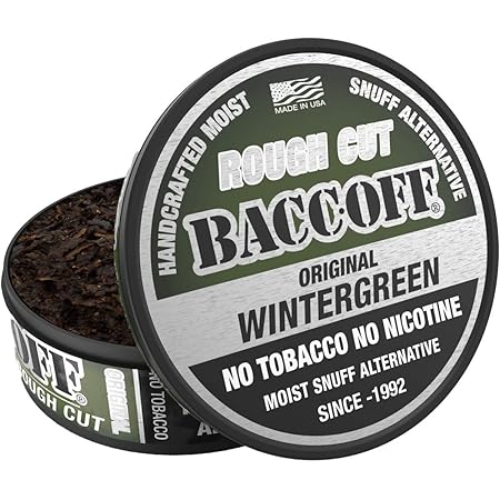 BaccOff, Original Wintergreen Rough Cut, Premium Tobacco Free, Nicotine Free Snuff Alternative (10 Cans)