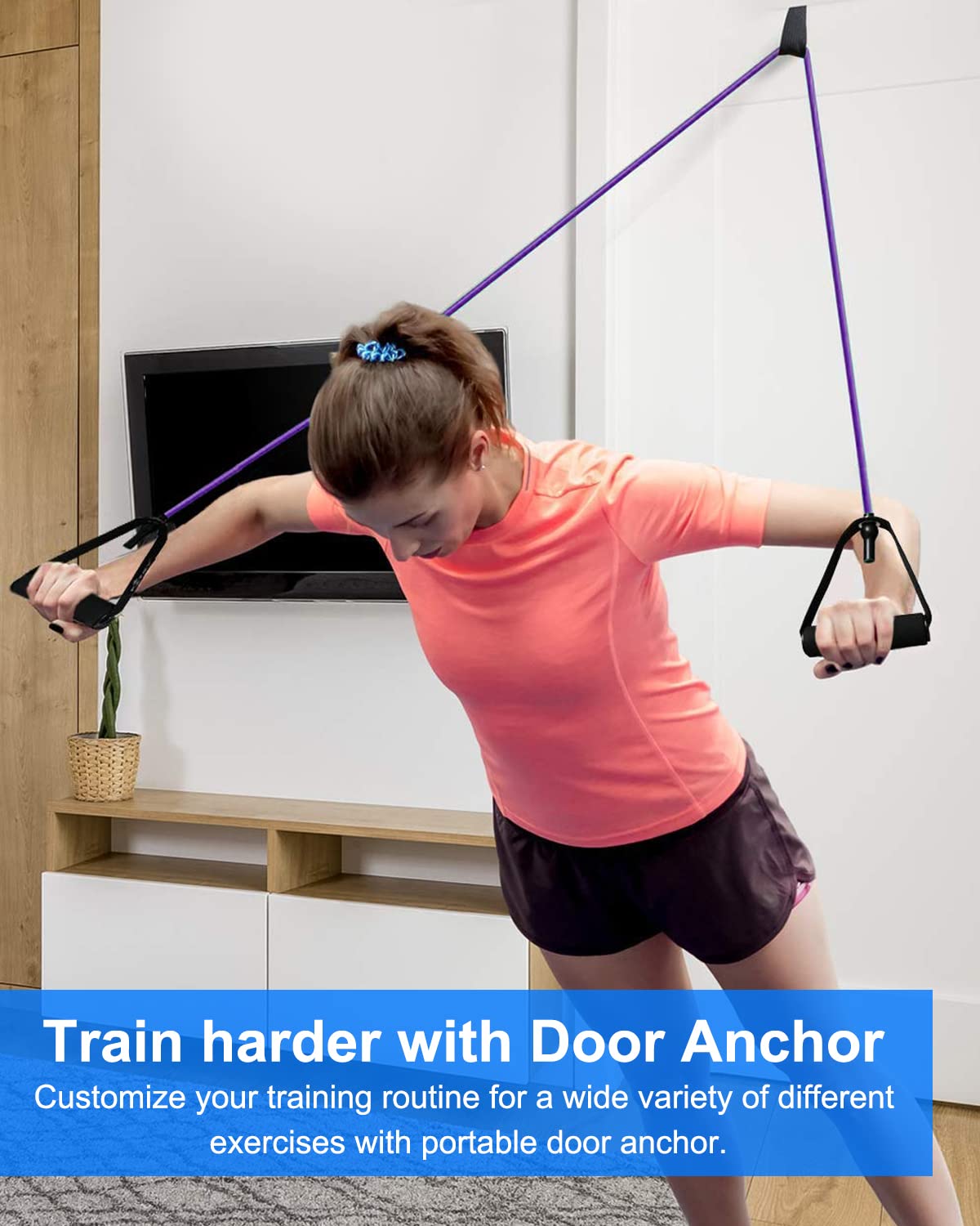 Widerstandsbänder Set mit Griffen, Trainingsbänder für Physiotherapie, Krafttraining, Muskelaufbau – Türanker und Workout-Anleitung (evtl. nicht in deutscher Sprache).