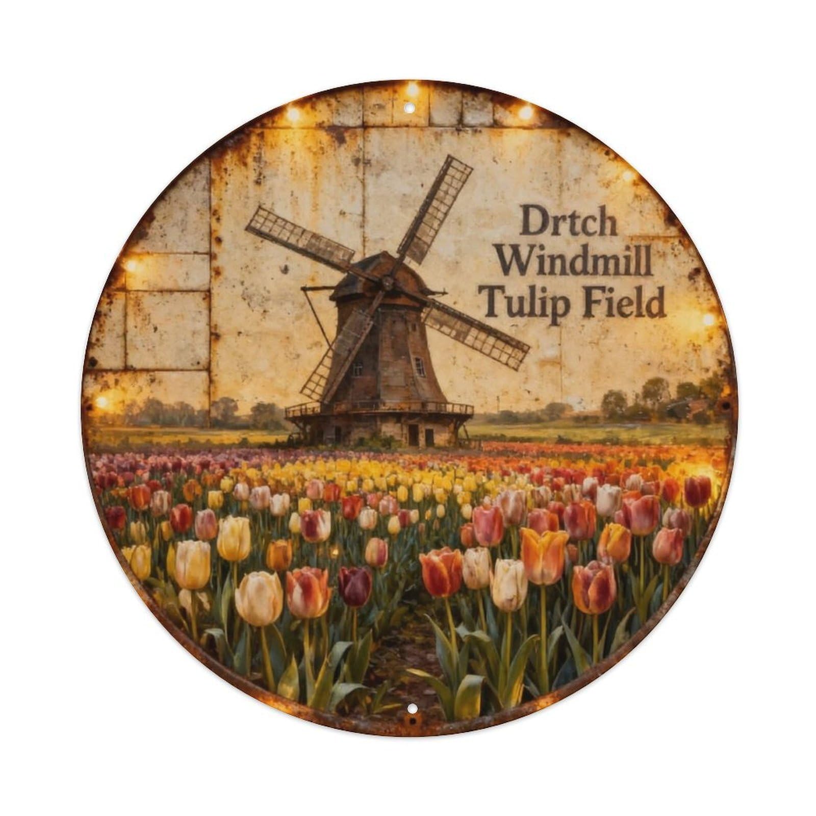 Dutch Windmill Tulip Field Metal Tin Sign Plaque