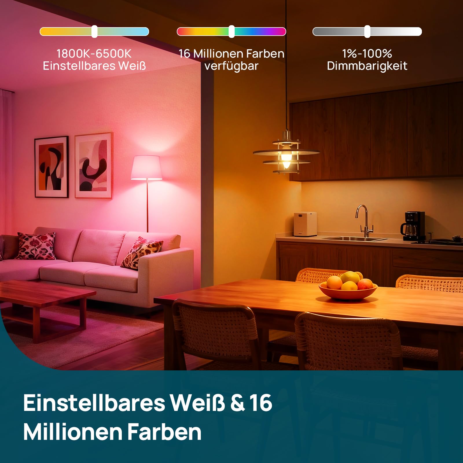 Linkind Matter E14 Smart Glühbirne B38 RGBTW, 1800K-6500K, CRI 90+, 470lm, 4.8W, 3 Stück