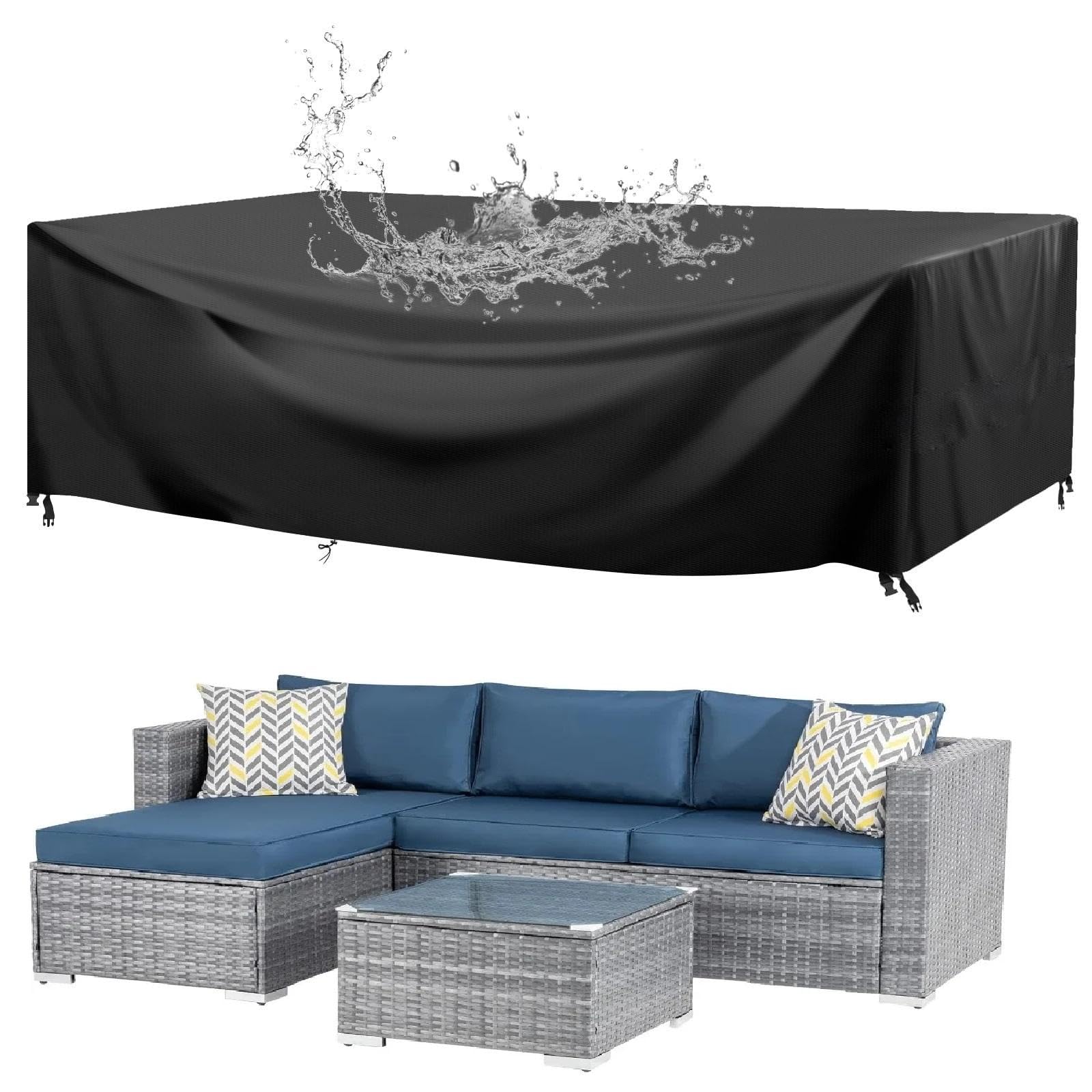 Holeiluck Black Patio Furniture Covers Waterproof Rectangular Cube Outdoor Furniture Cover Waterproof 70X70x40cm 600D Oxford Heavy Duty Furniture Covers/Garden Furniture Covers Anti-Uv With Windproof Straps