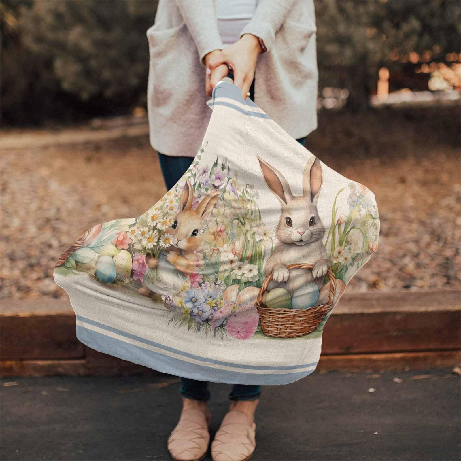 Nursing Cover for Breastfeeding Scarf, Vintage Easter Bunny Eggs Plants Flower Baby Car Covers Super Soft Multi Use for Canopy Shopping Cart Cover Blanket Stroller Cover